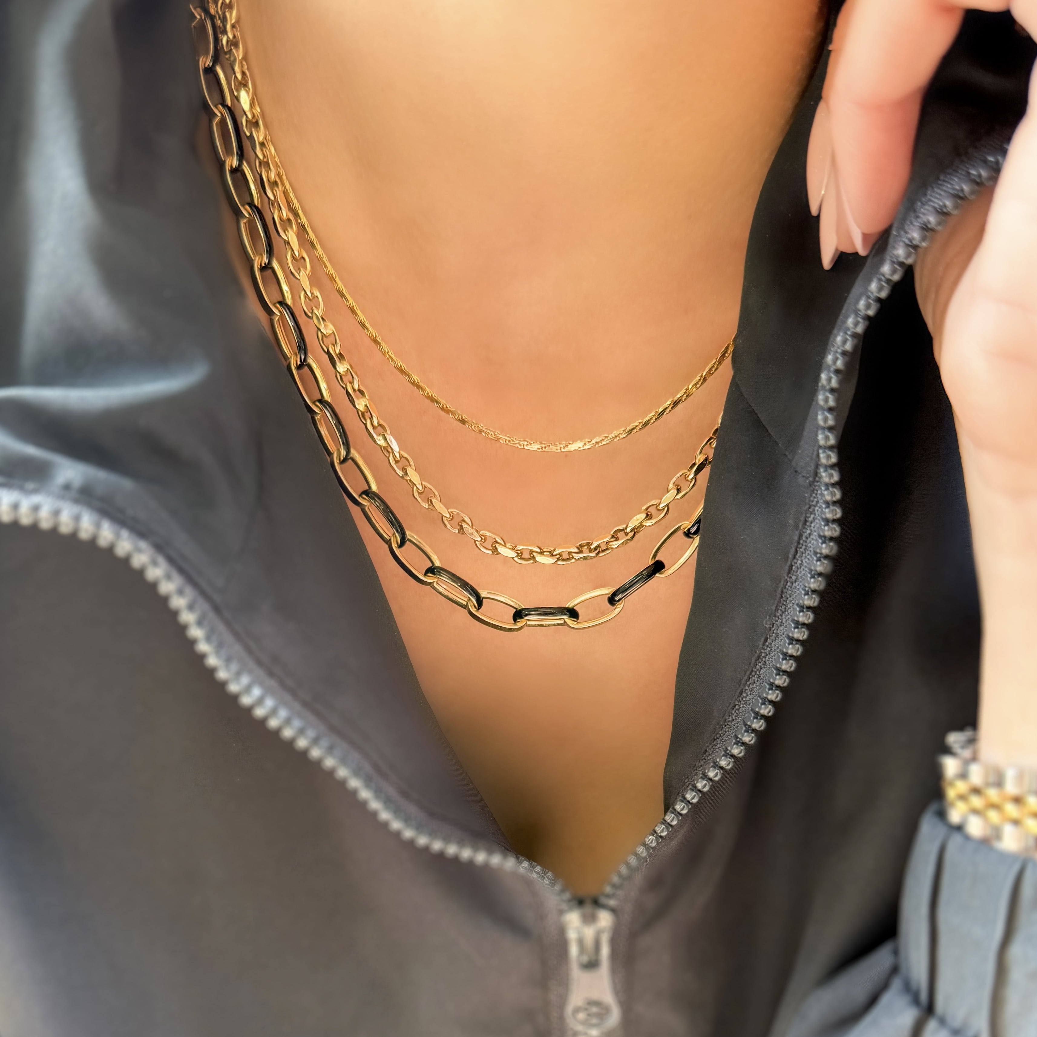 Black Enamel Paperclip Chain