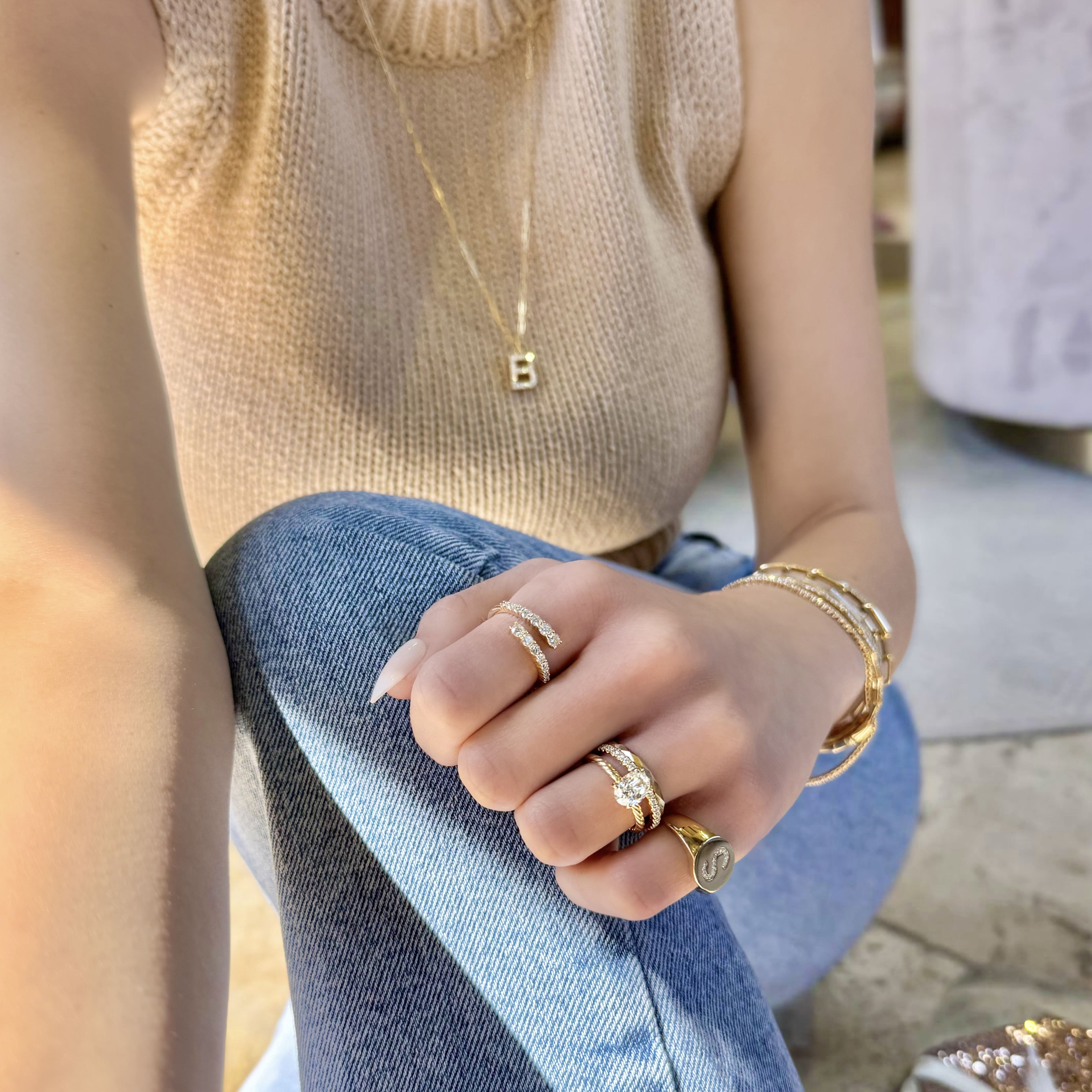 Diamond Initial Signet Ring
