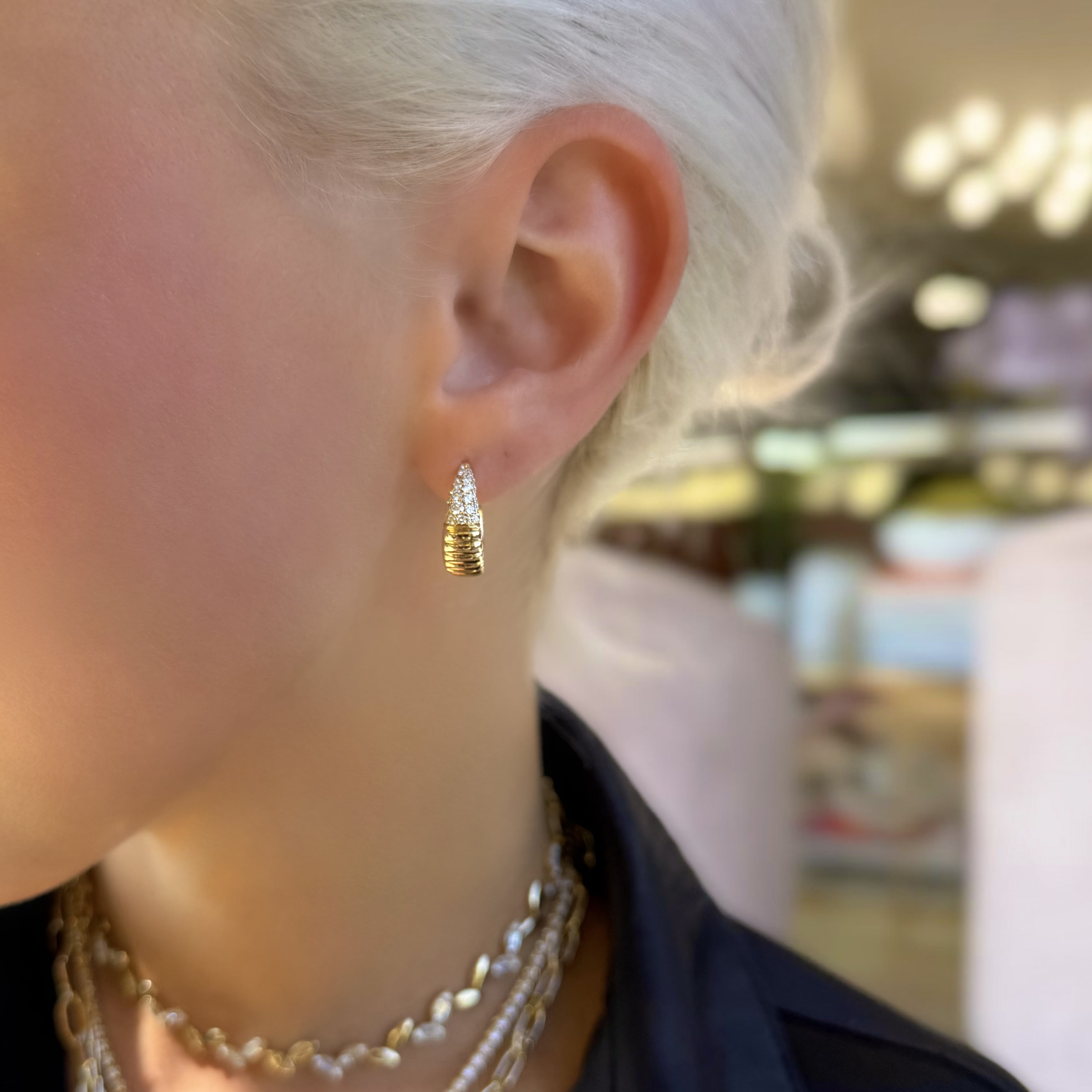 Halfway Pave Diamond Hoops
