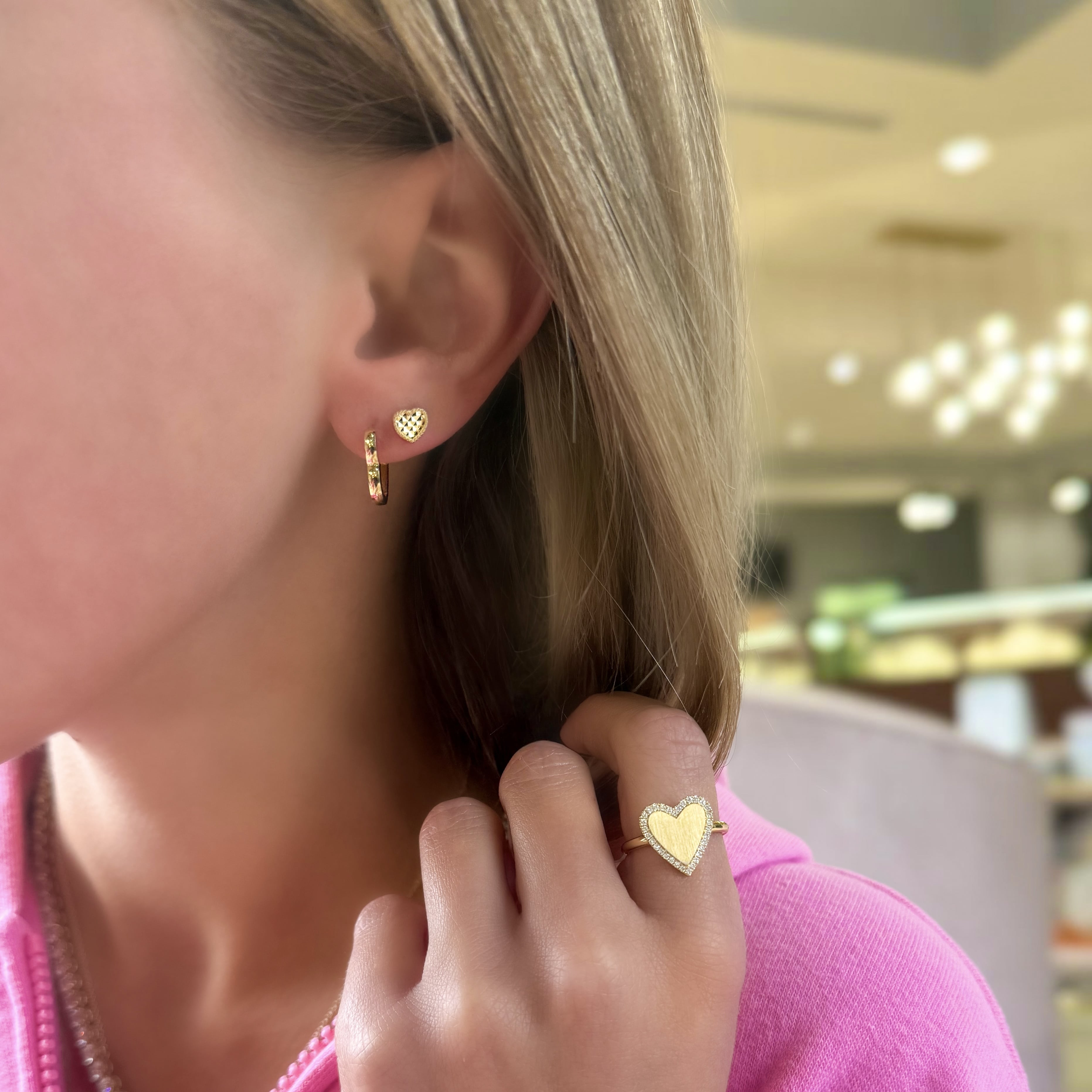 Diamond Cut Heart Studs