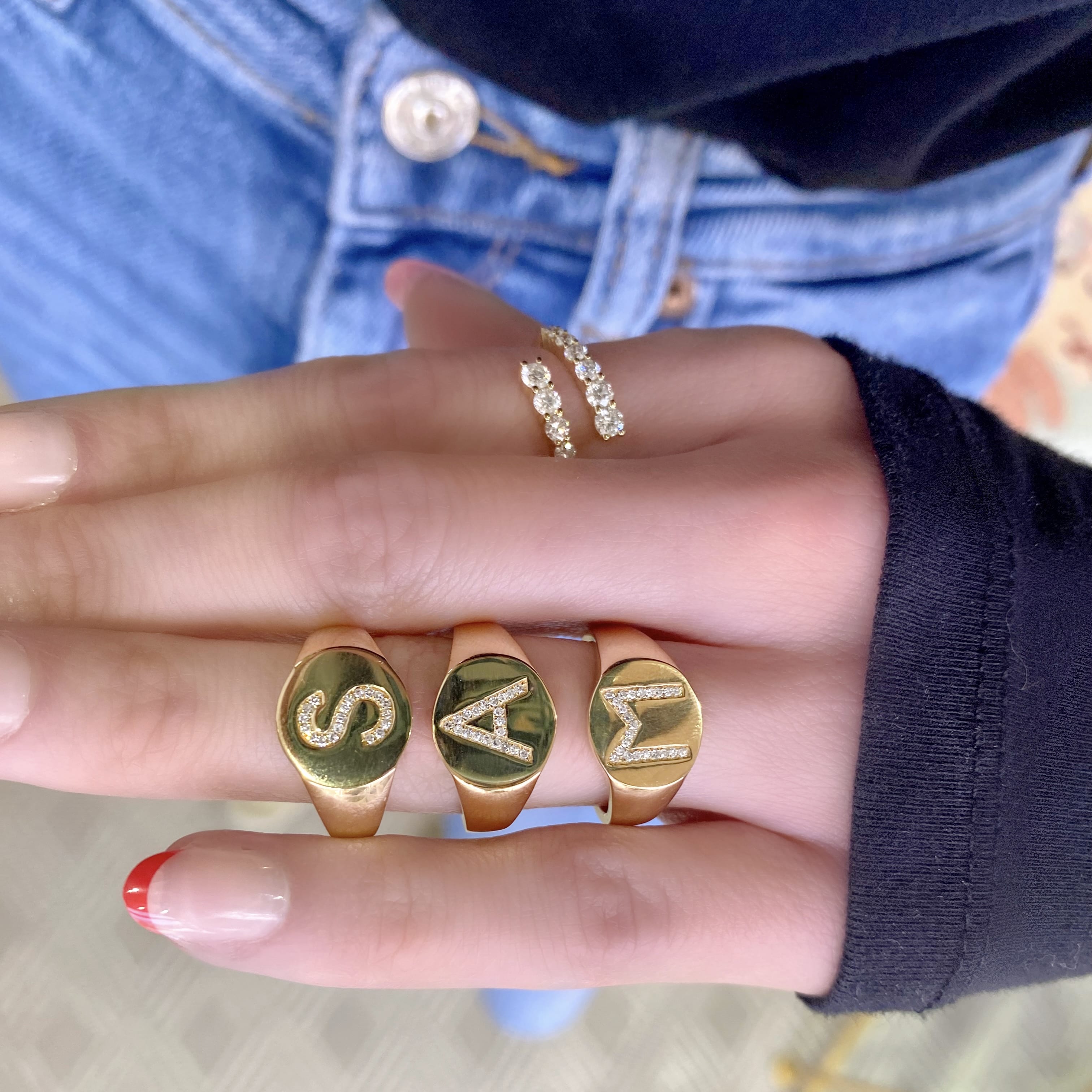 Diamond Initial Signet Ring