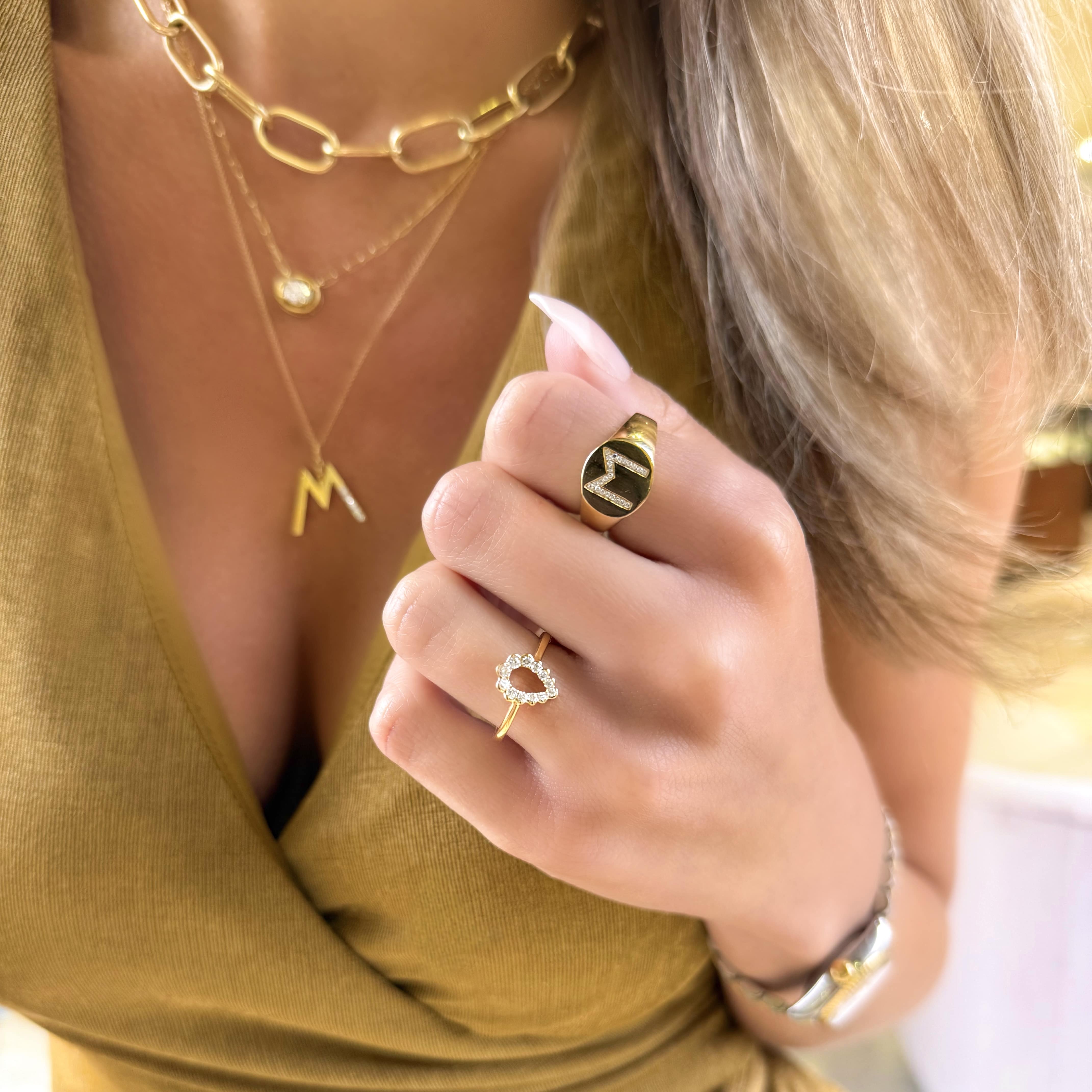 Diamond Initial Signet Ring