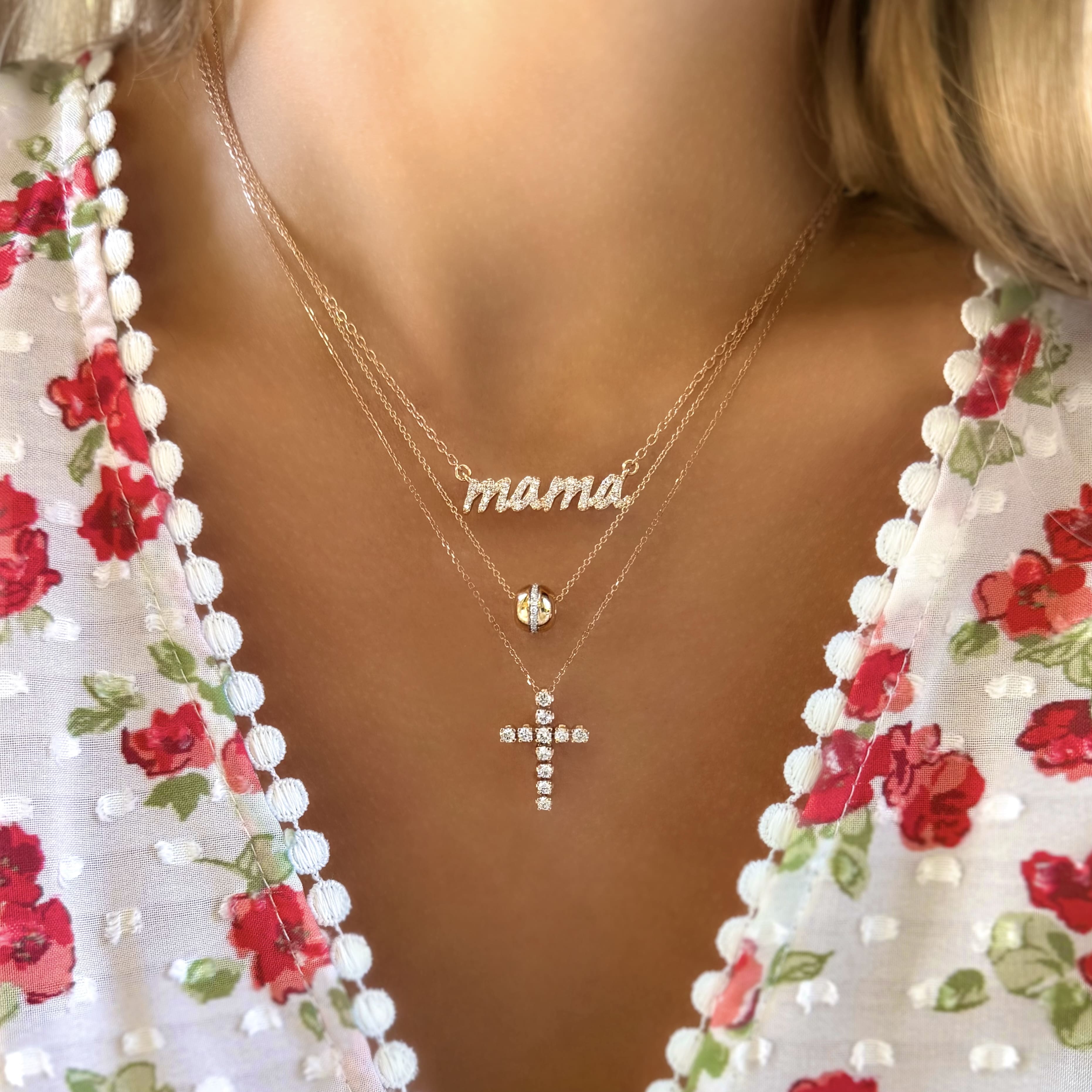 11 Stone Diamond Cross Necklace