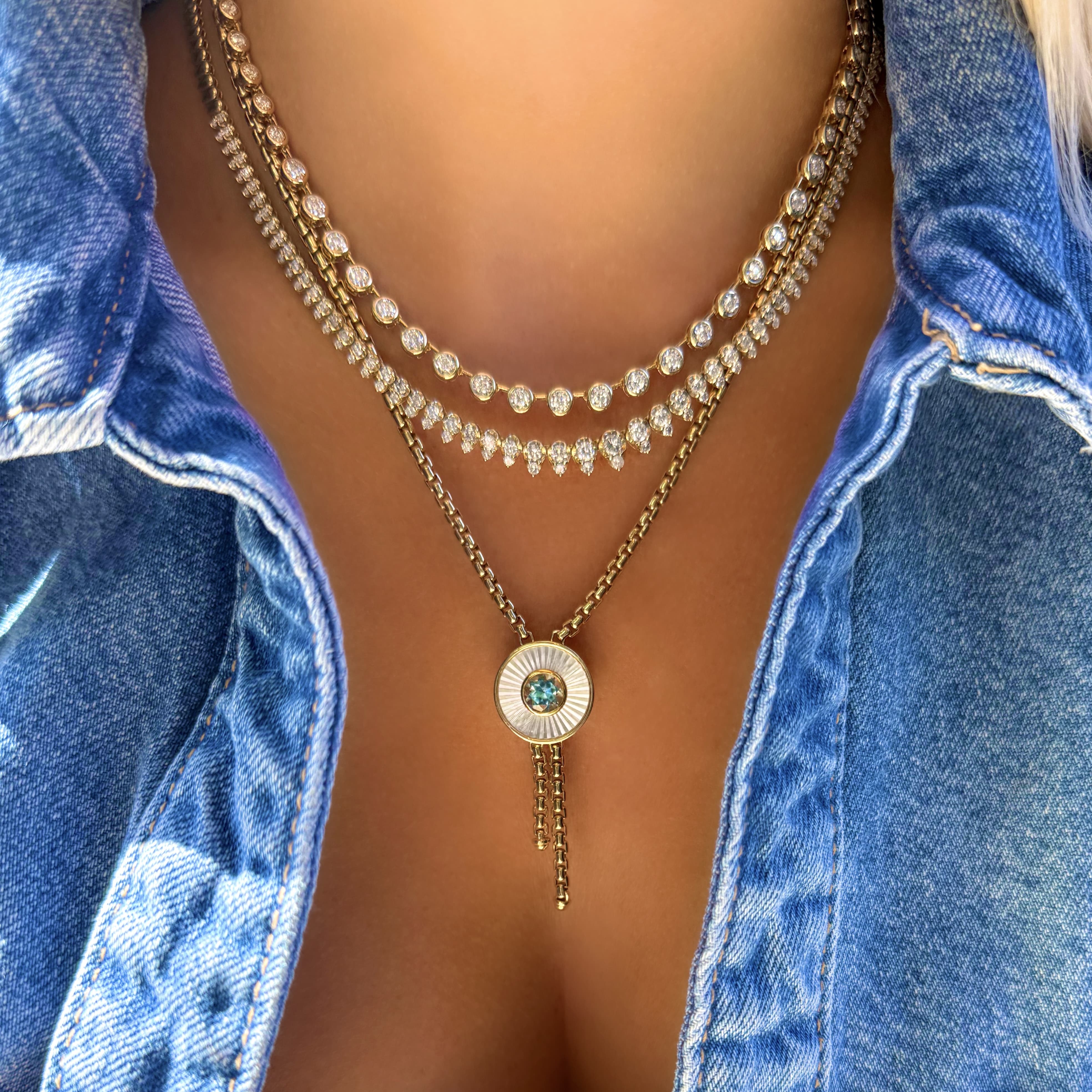 Halfway Spiked Diamond Tennis Necklace
