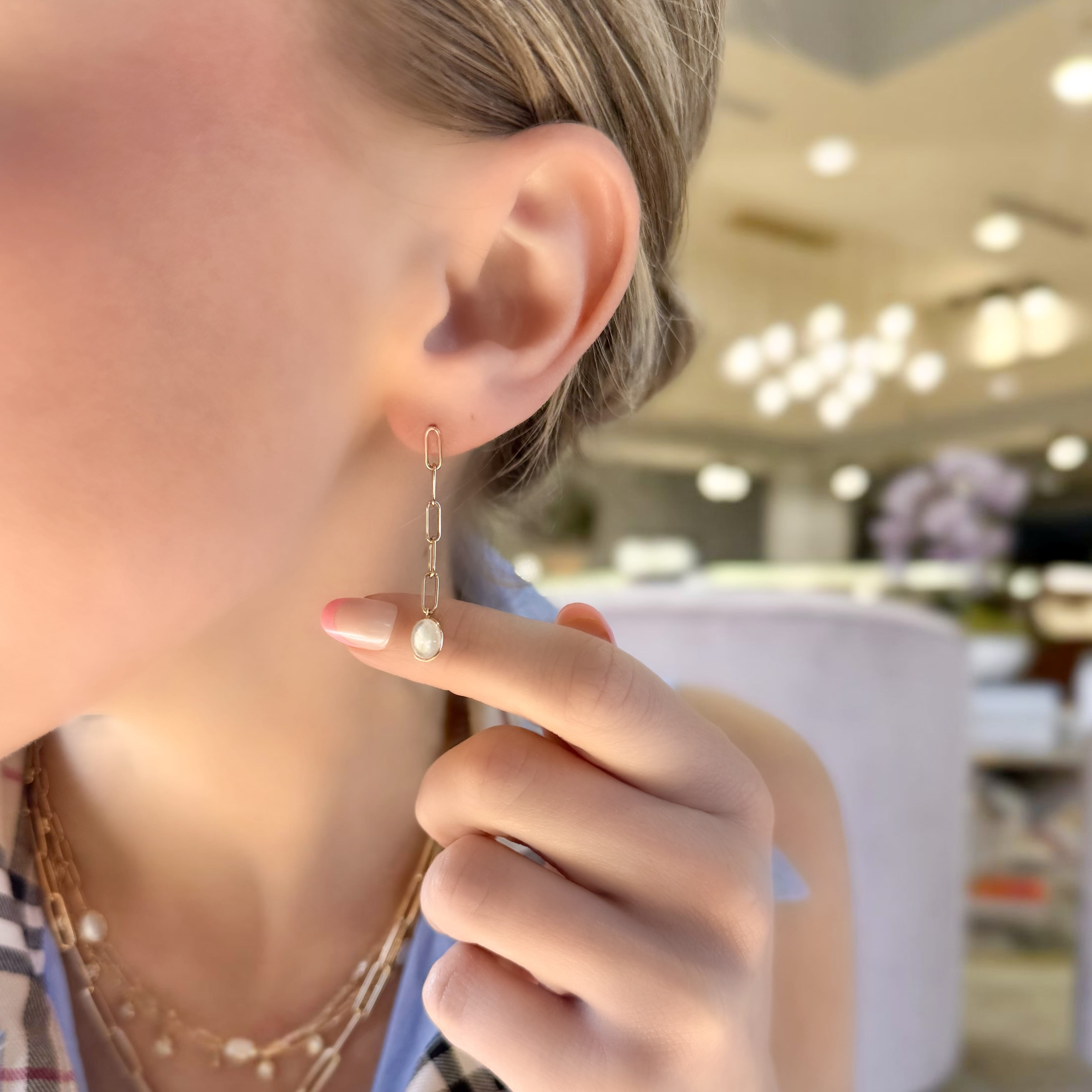 Mother of Pearl Paperclip Chain Earrings
