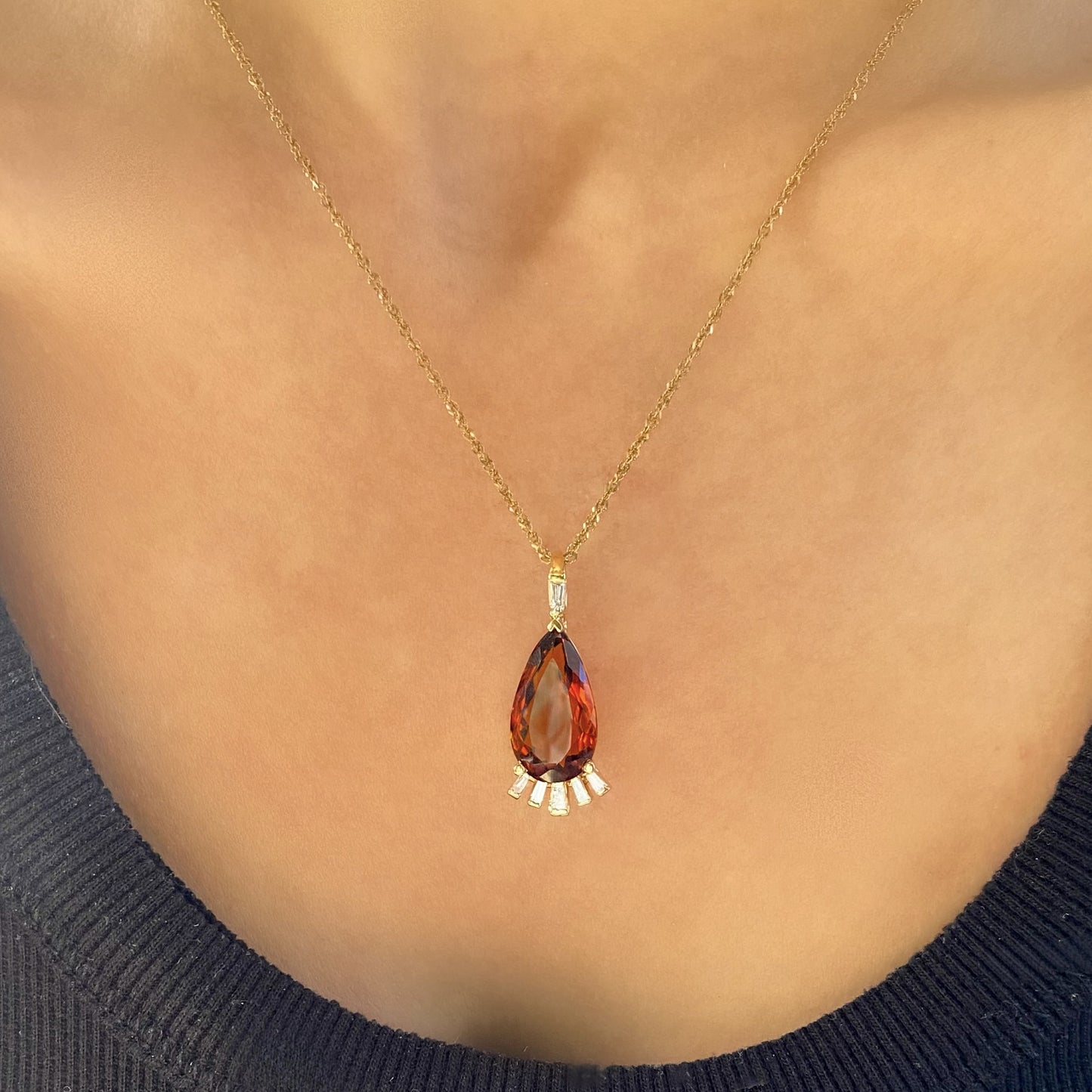 Madeira Quartz and Diamond Pendant Necklace
