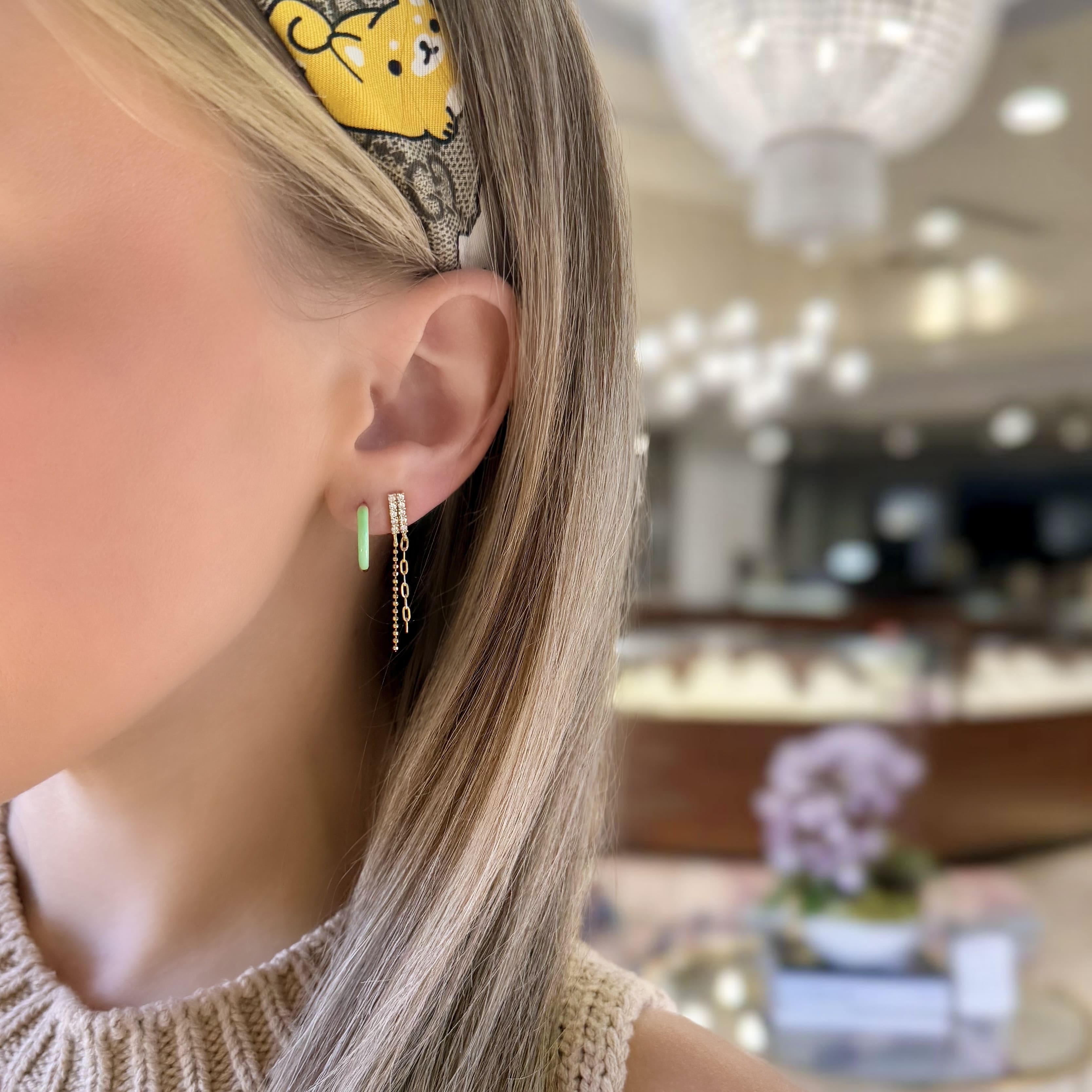 Diamond Drop Chain Earrings