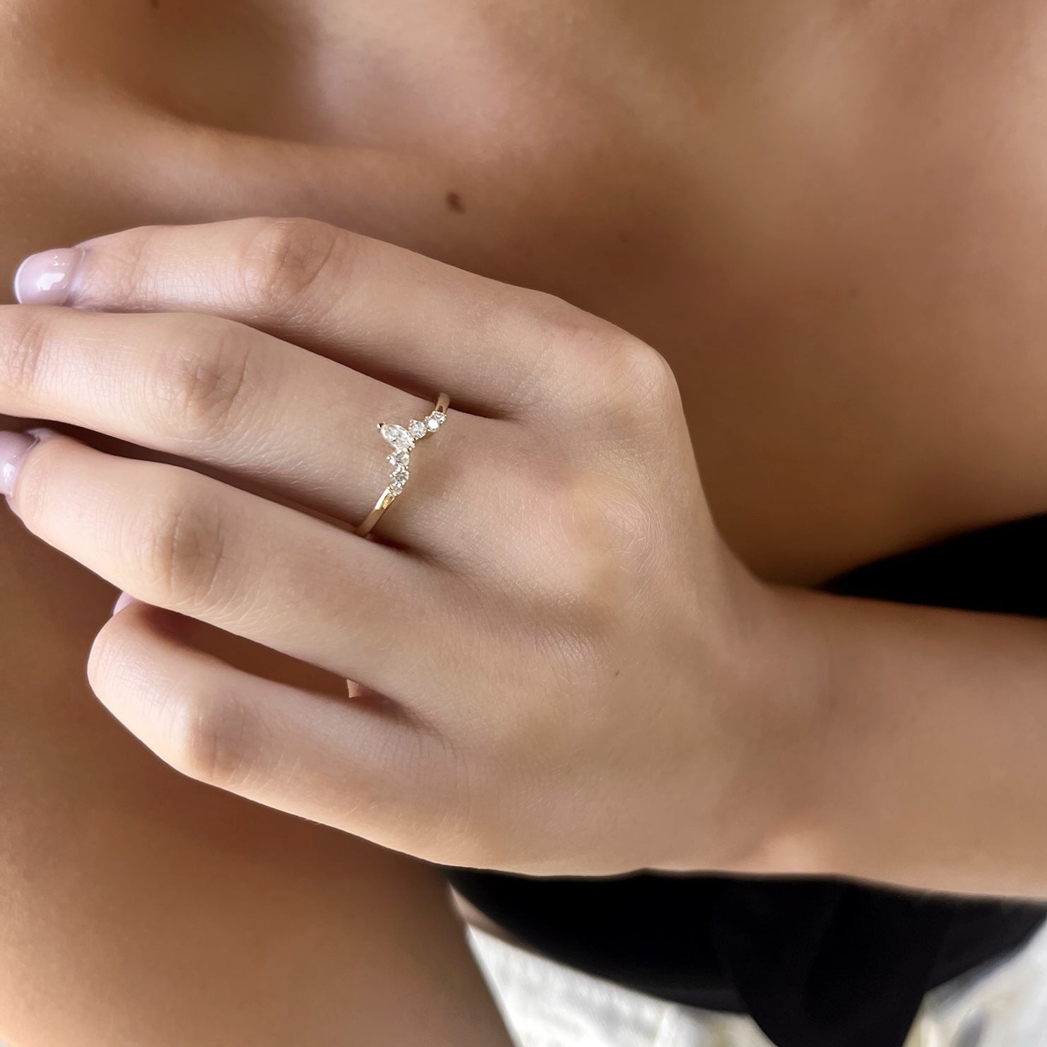 Marquise and Round Diamond Tiara Ring