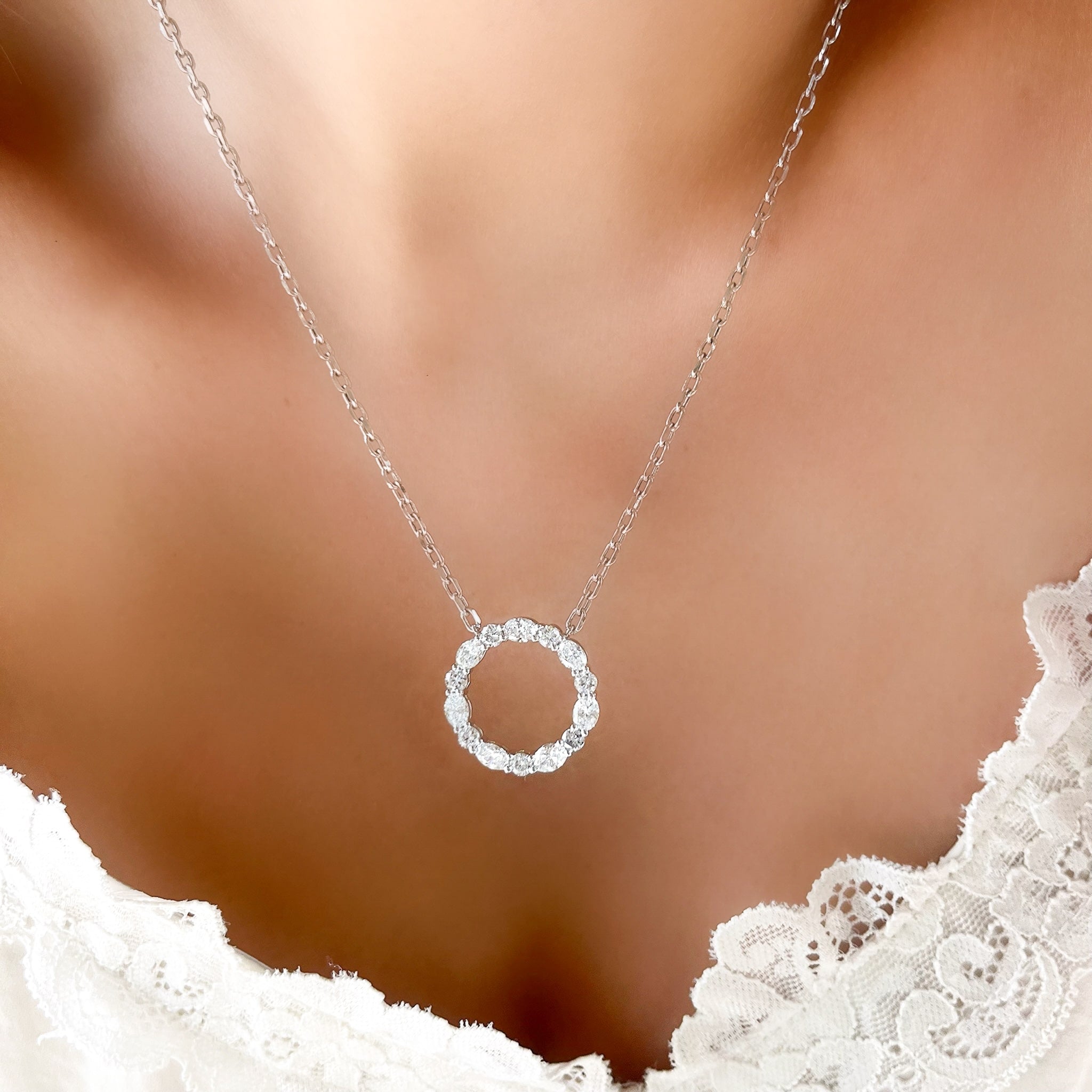 Oval and Round Diamond Circle Necklace
