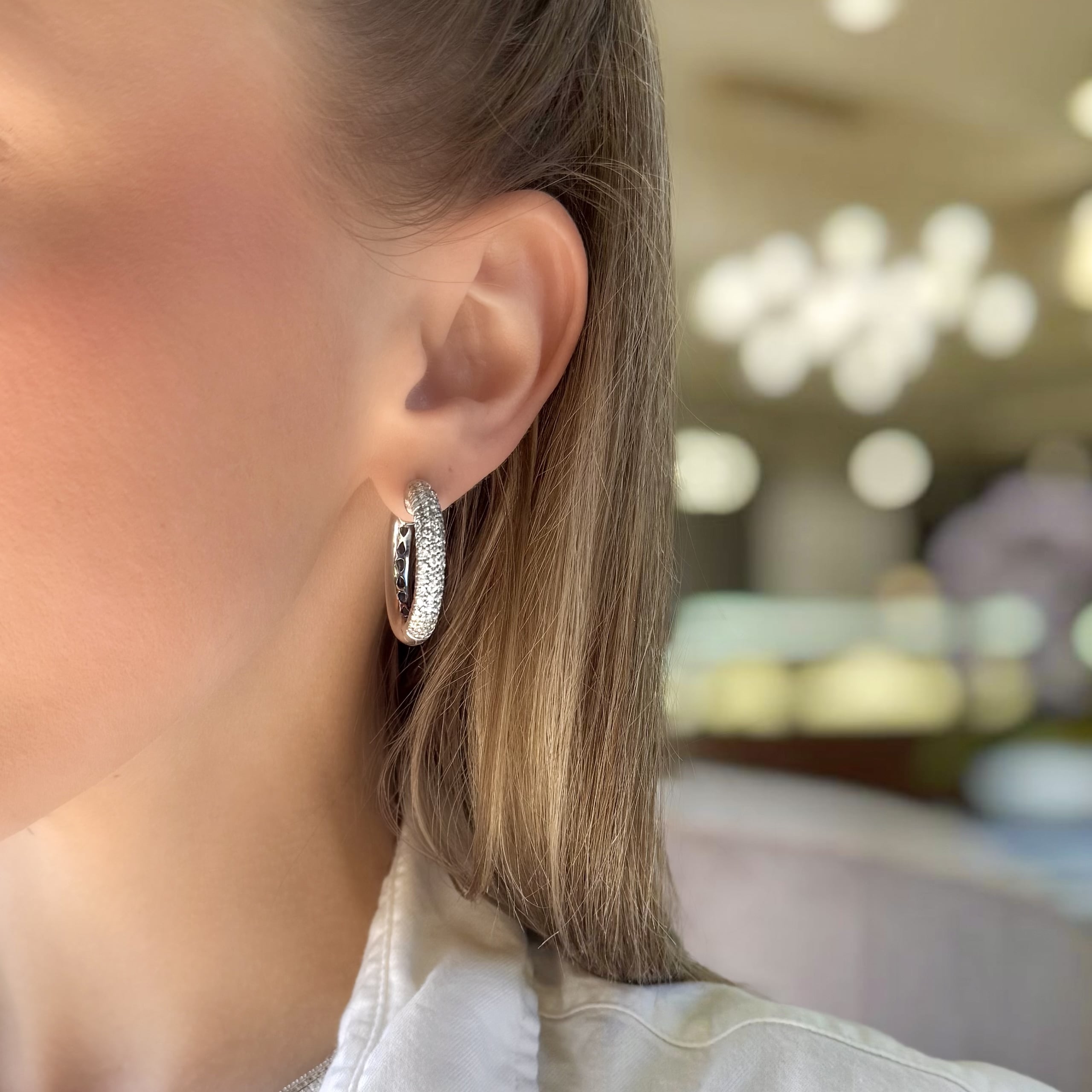 Pave Diamond Hoop Earrings