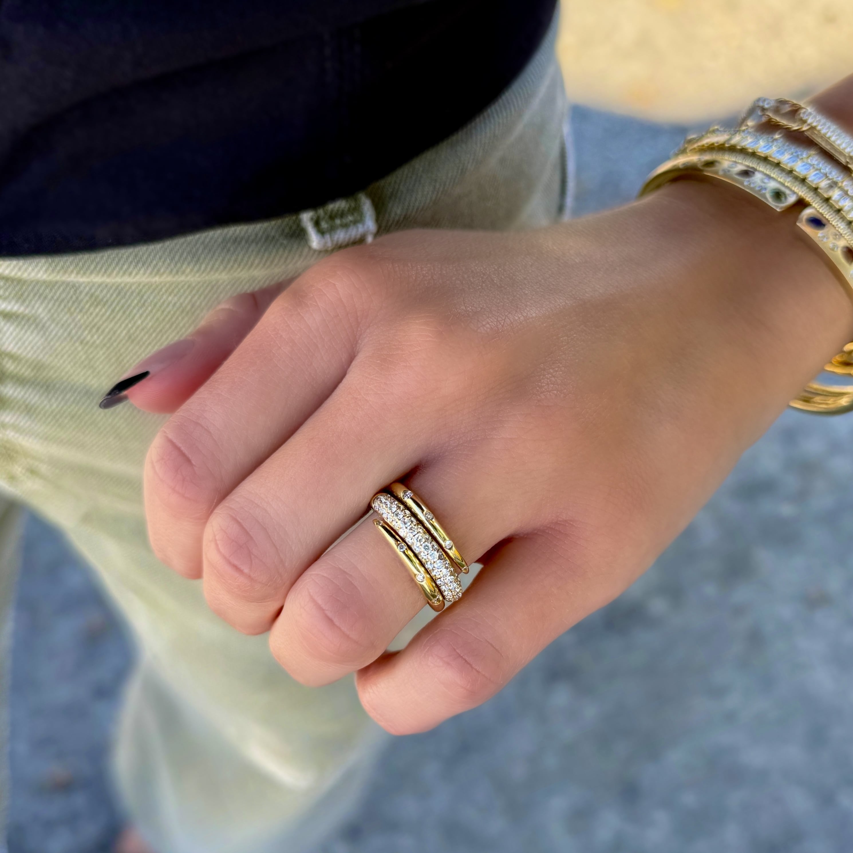 Pave Diamond Spiral Inlay Ring