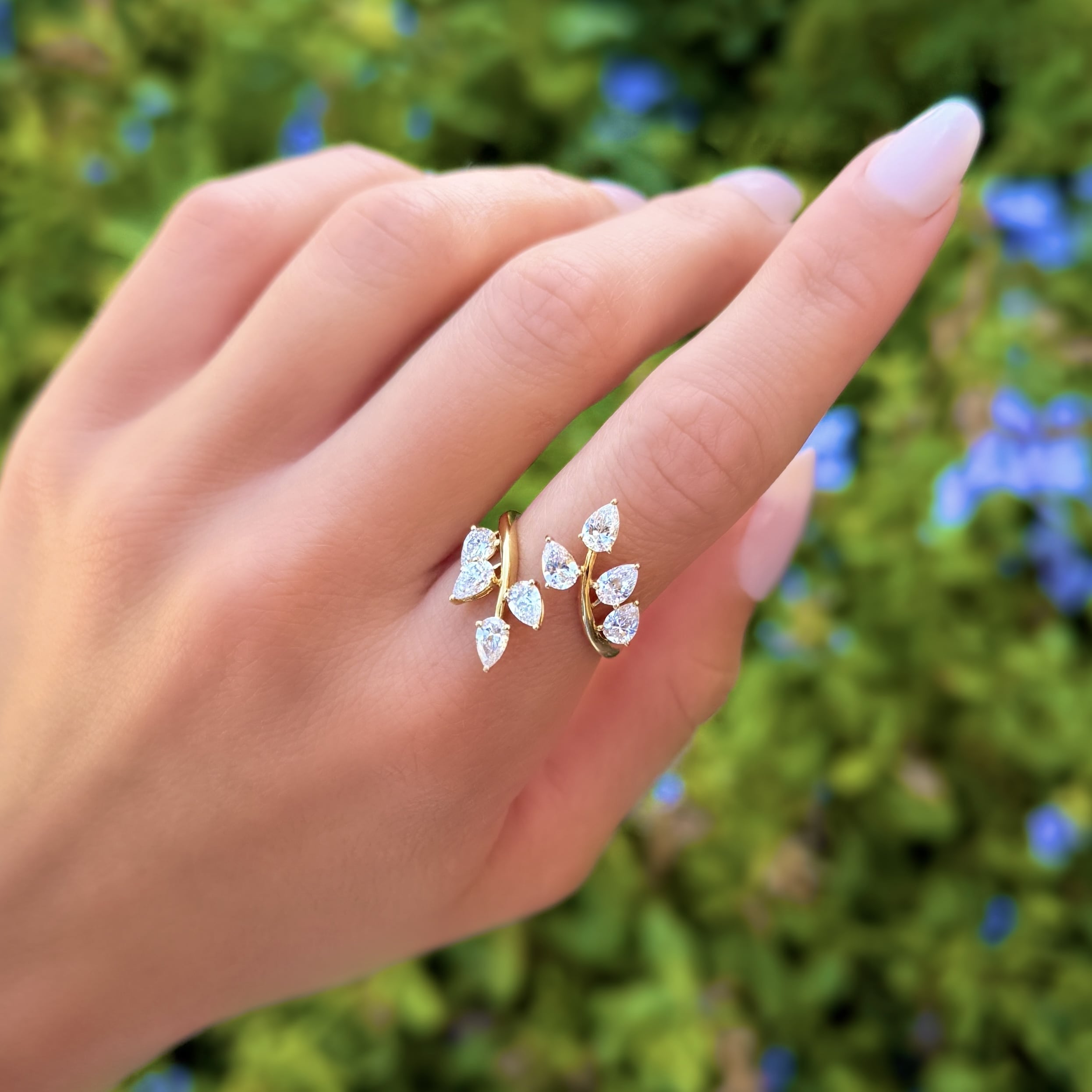 Pear Shape Diamond Crossover Ring