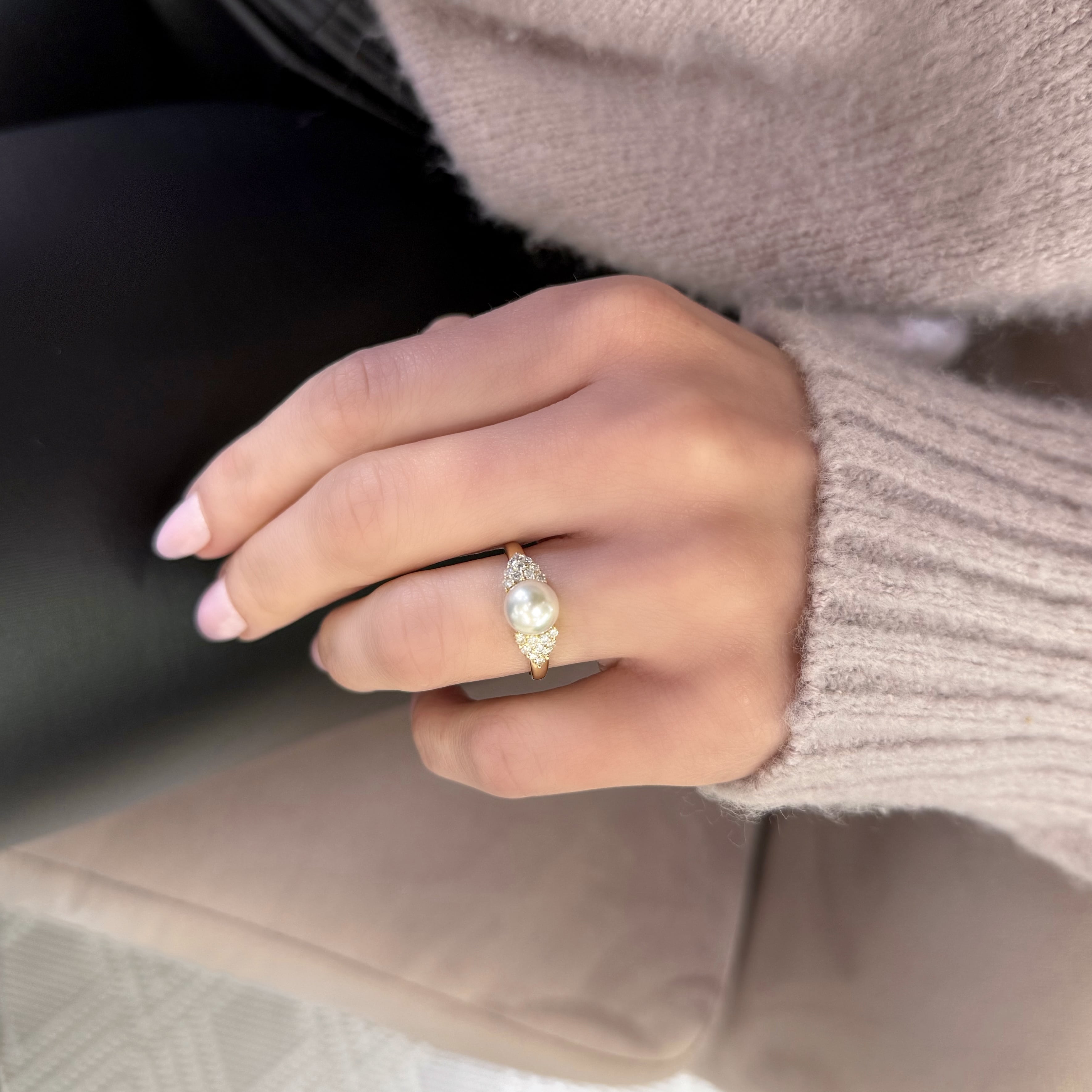 Akoya Pearl and Diamond Ring