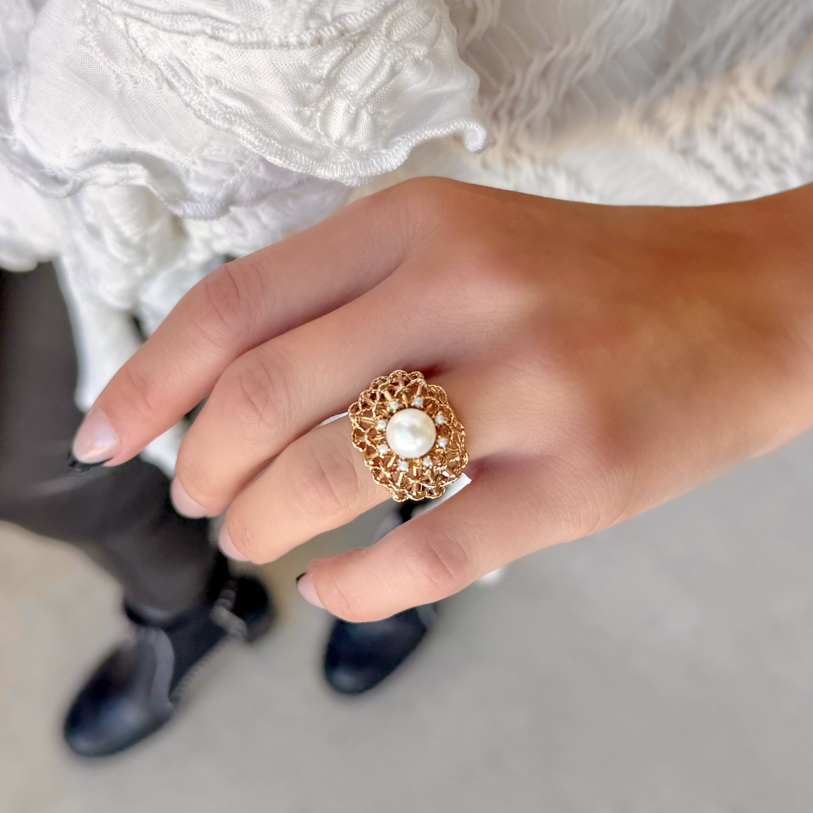 Pearl Halo Dome Ring