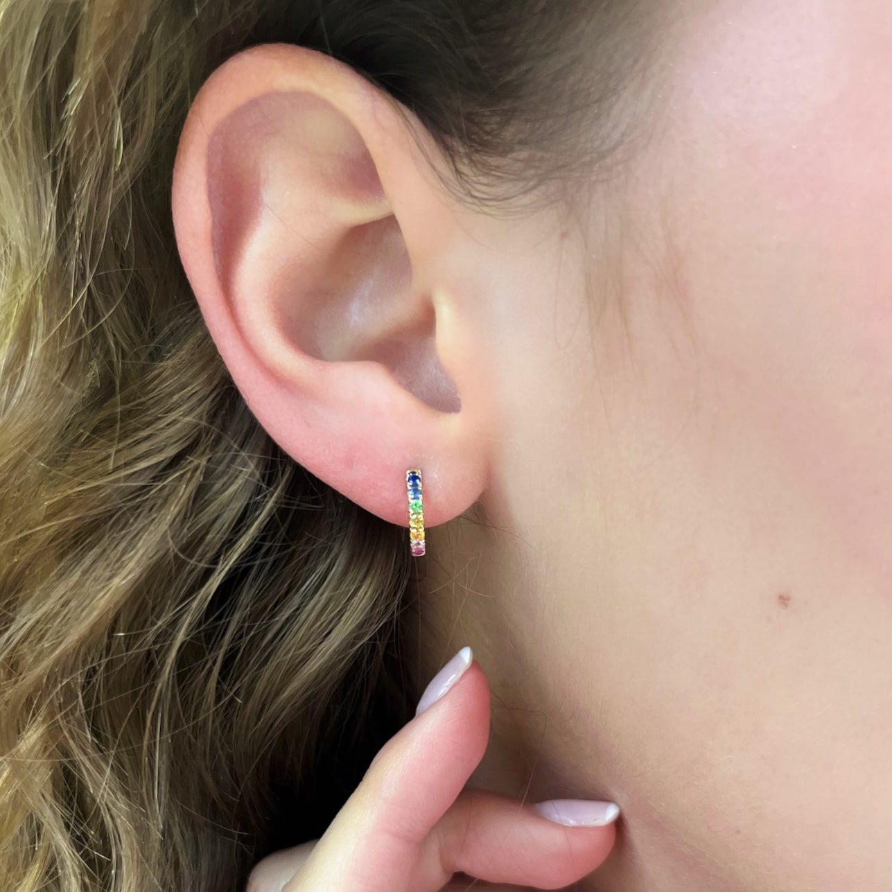 Mini Rainbow Sapphire Huggie Earrings
