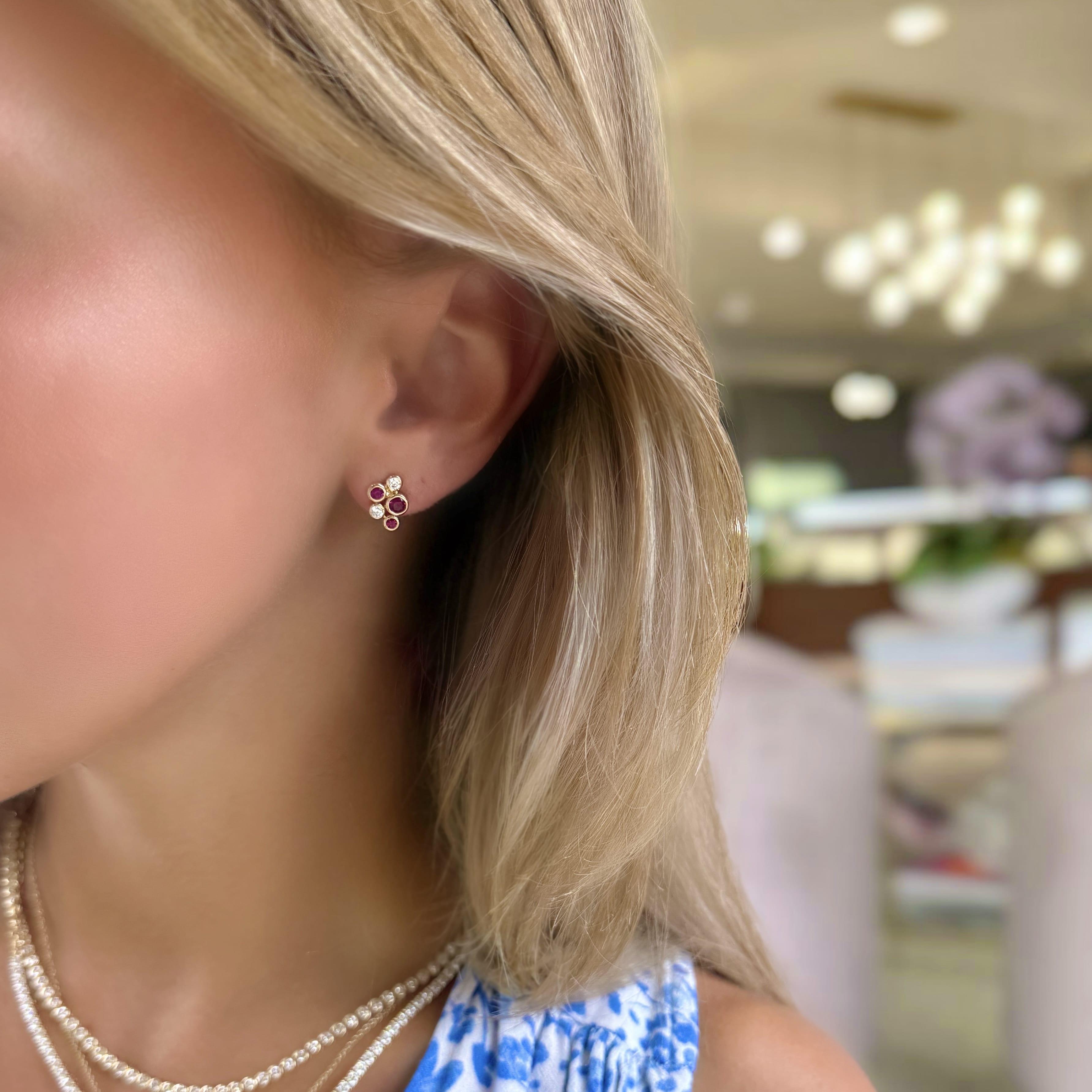 Ruby and Diamond Bezel Studs
