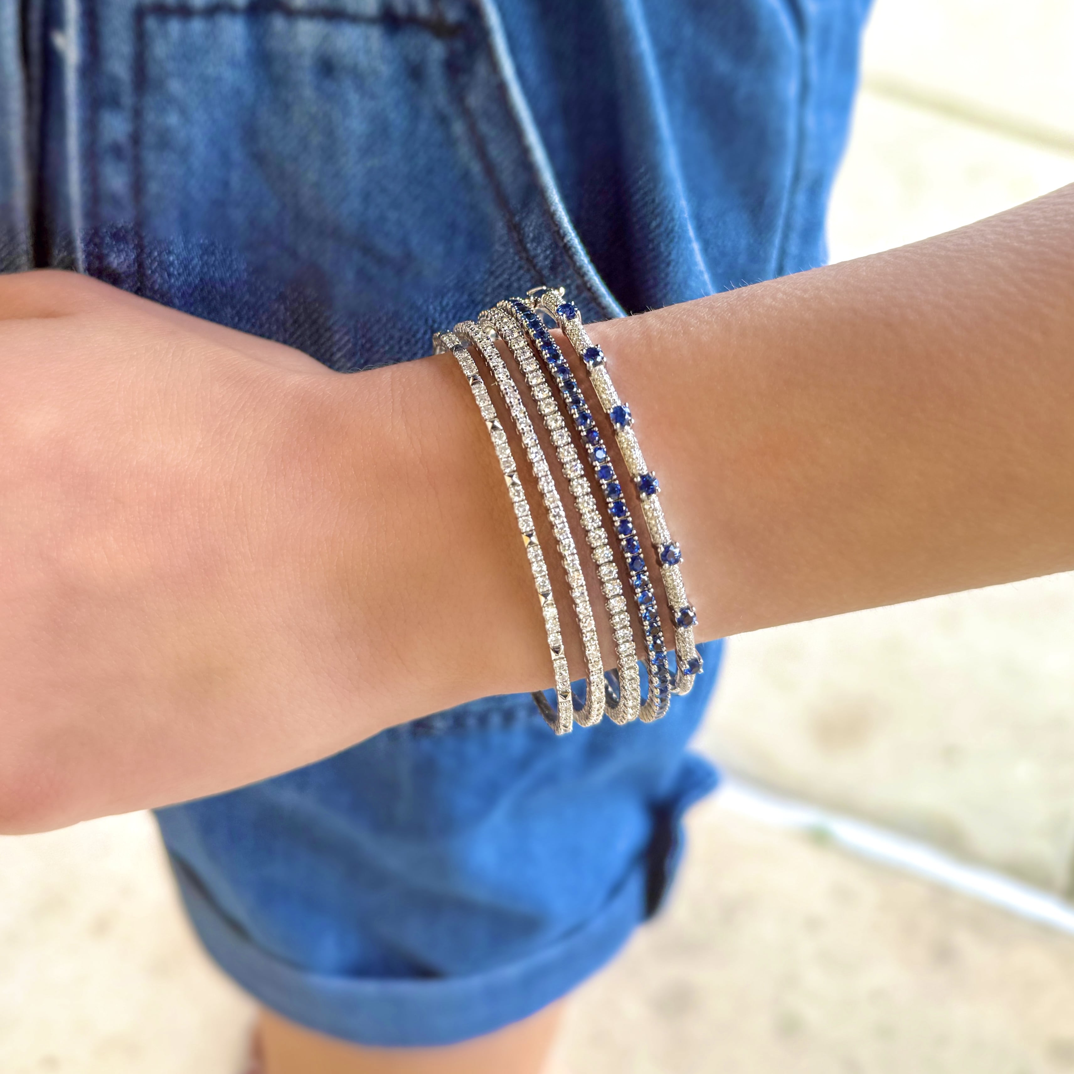 Pave Diamond and Sapphire Bangle