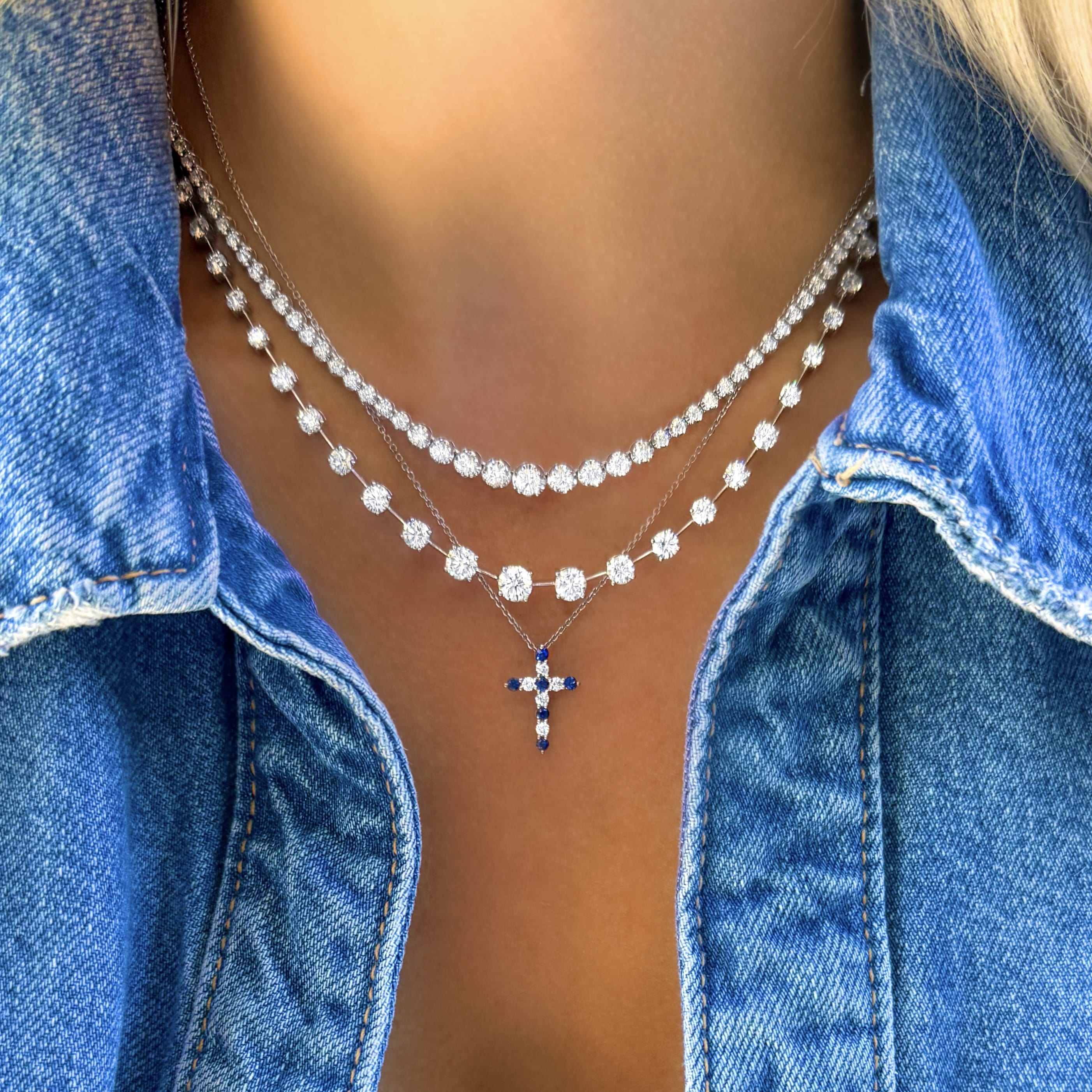 Sapphire and Diamond Cross Necklace