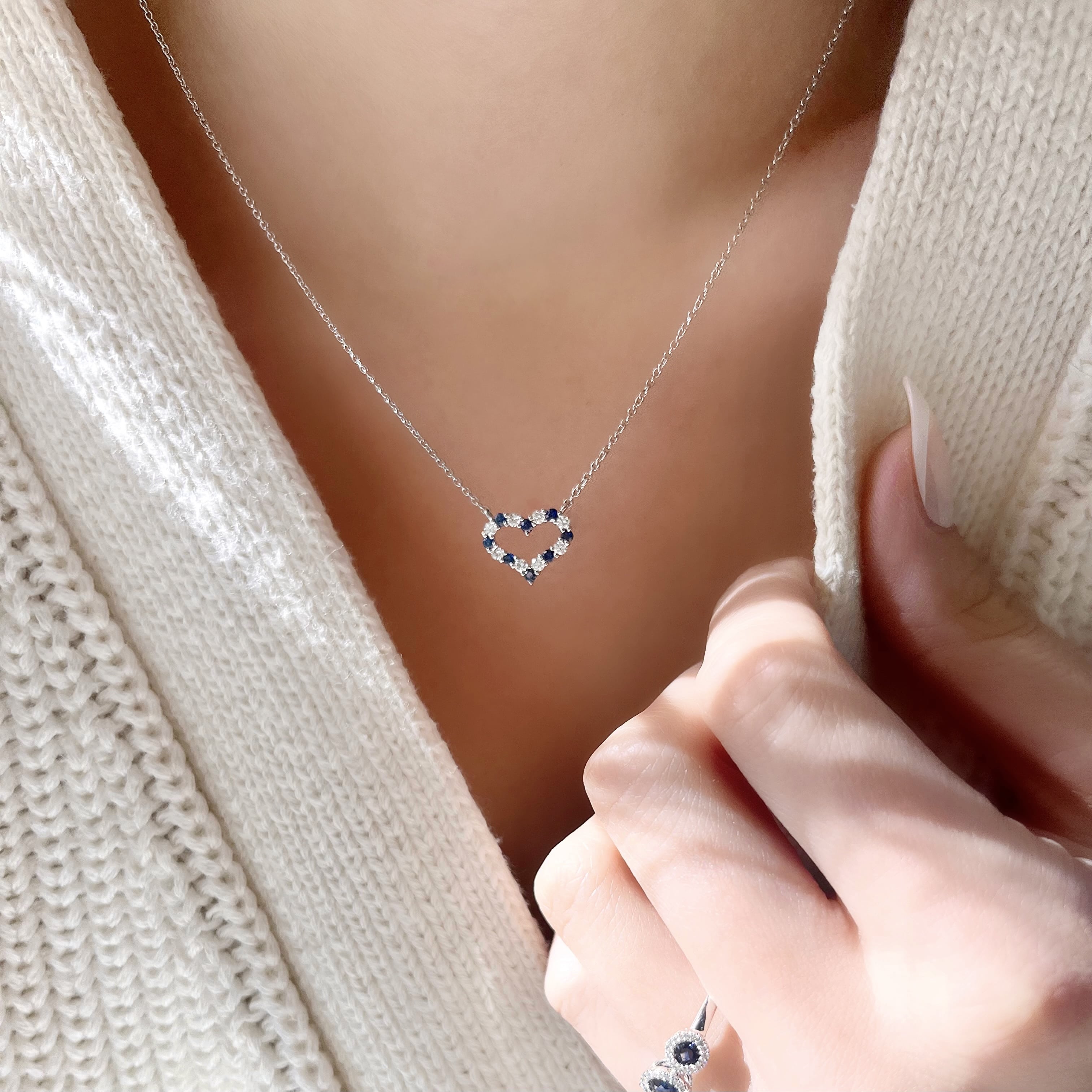 Sapphire and Diamond Heart Necklace