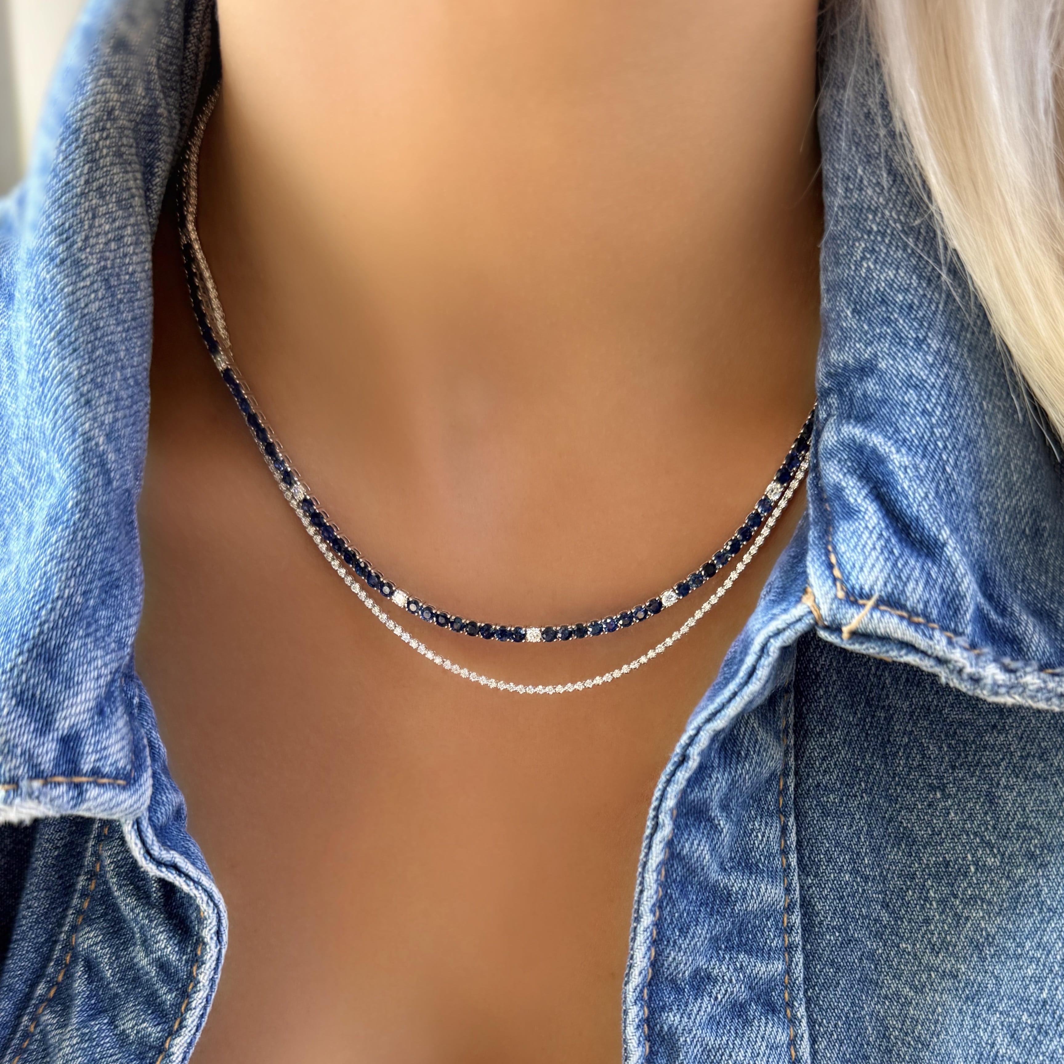 Sapphire and Diamond Tennis Necklace