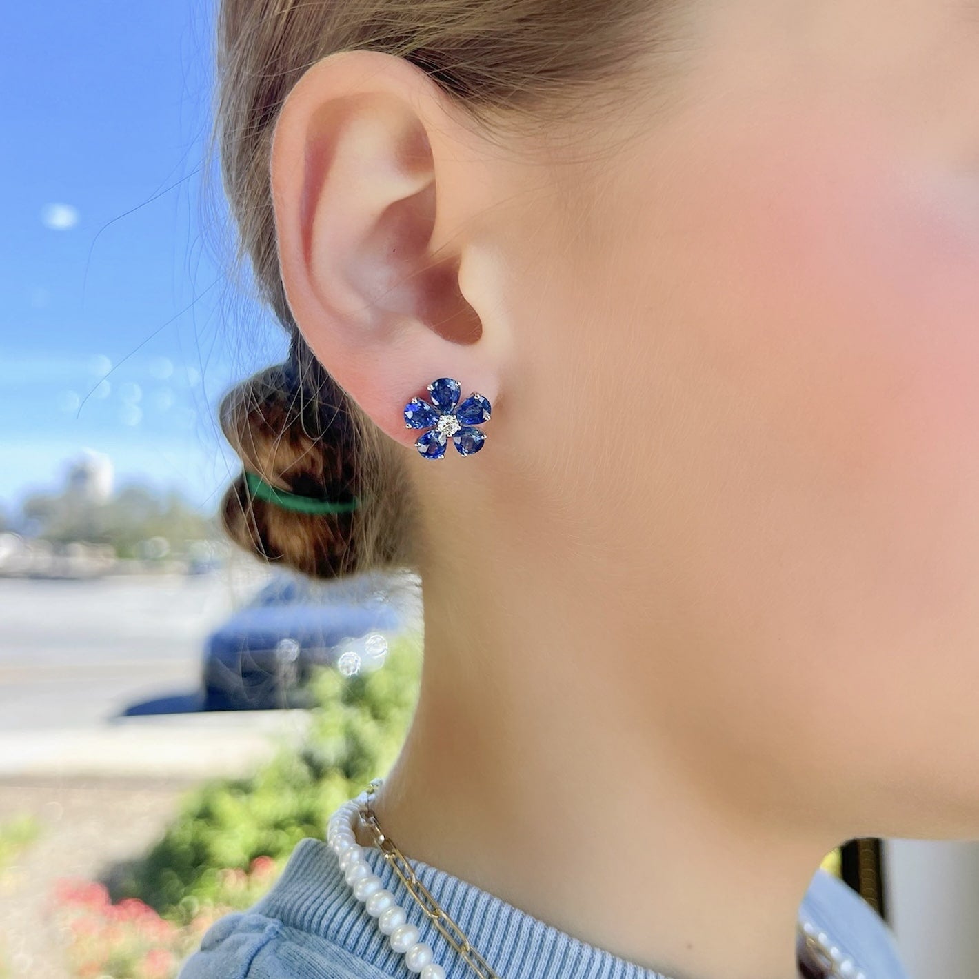 Sapphire and Diamond Daisy Earrings