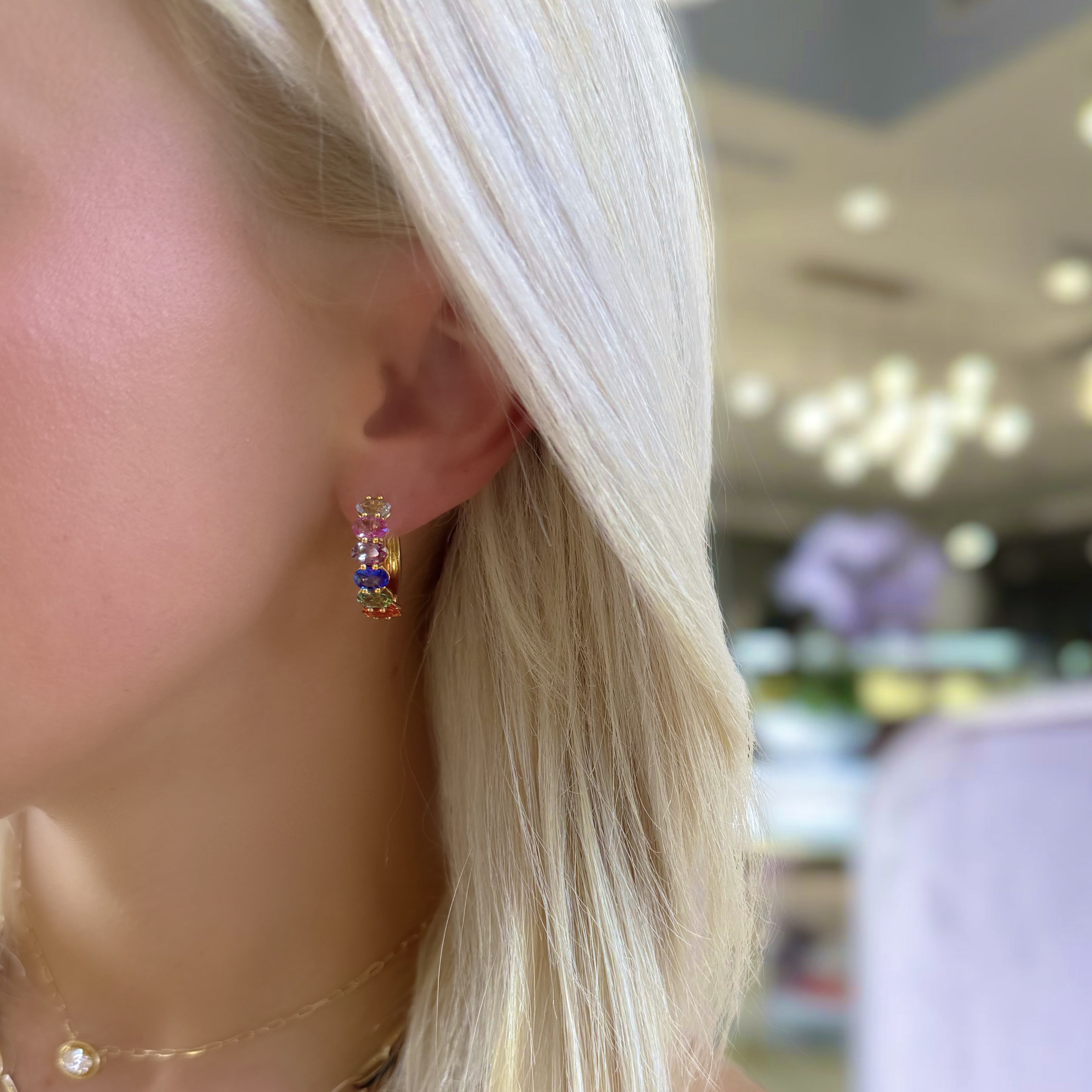 Rainbow Sapphire Hoop Earrings
