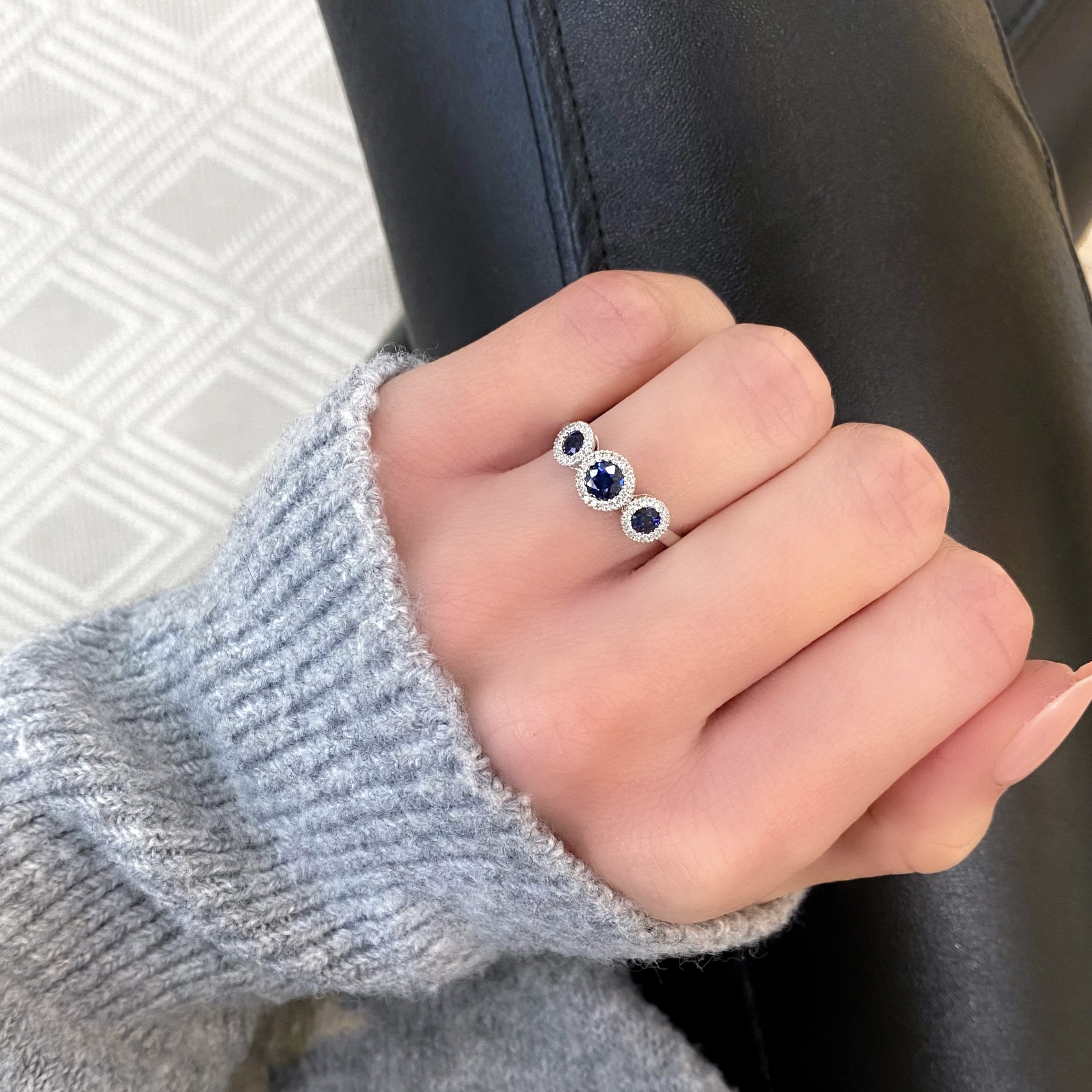 3 Stone Sapphire and Diamond Ring