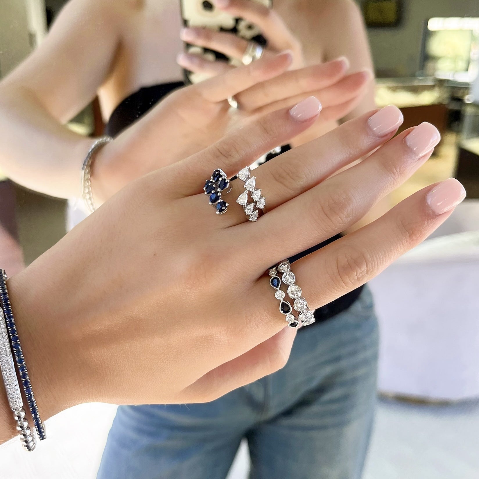 Pear Sapphire and Diamond Bezel Band