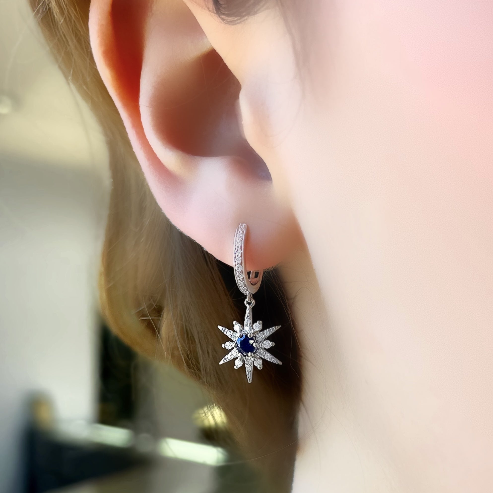 Diamond and Sapphire Star Earrings