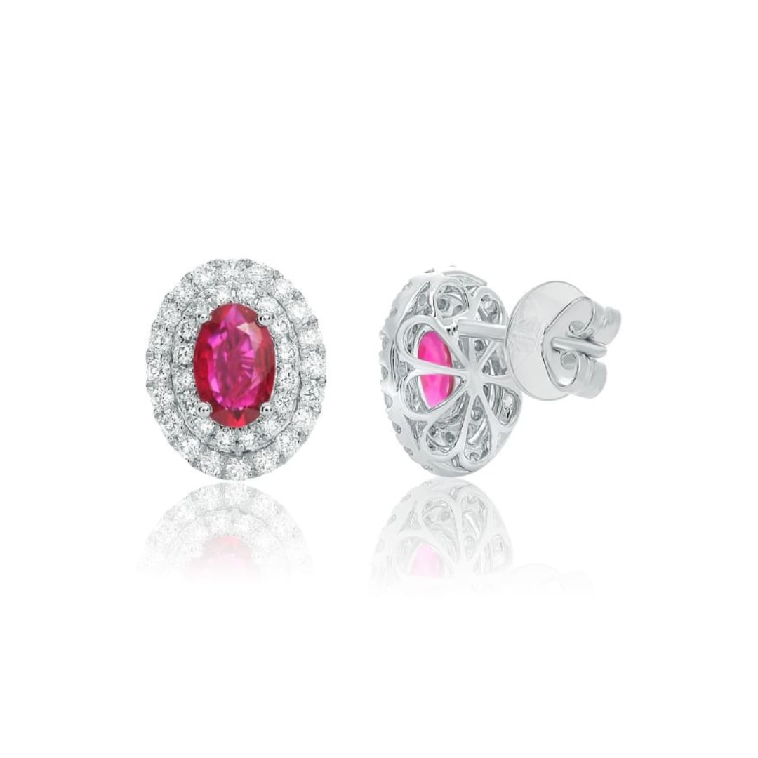 Oval Ruby and Diamond Halo Earrings