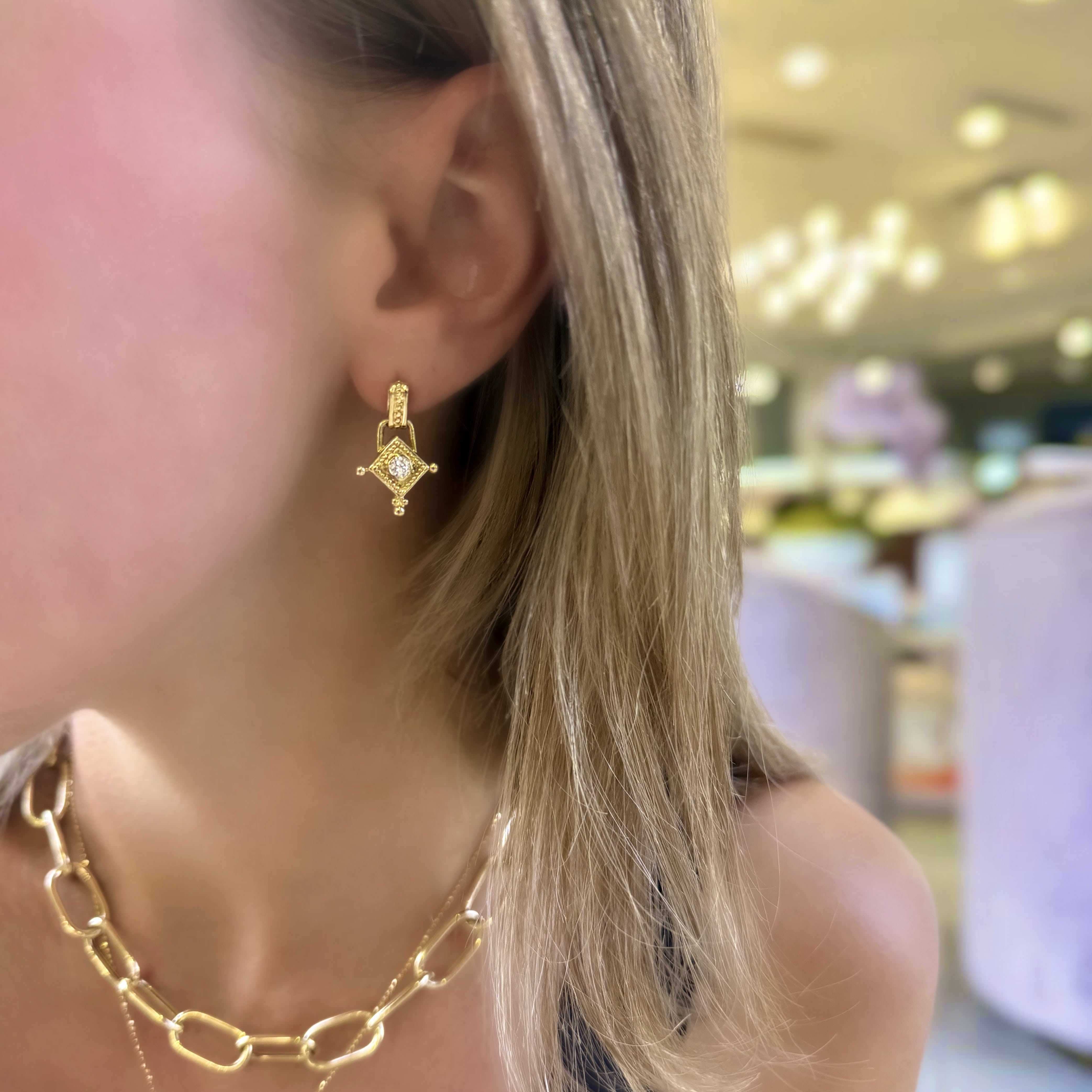 Square Diamond Drop Earrings