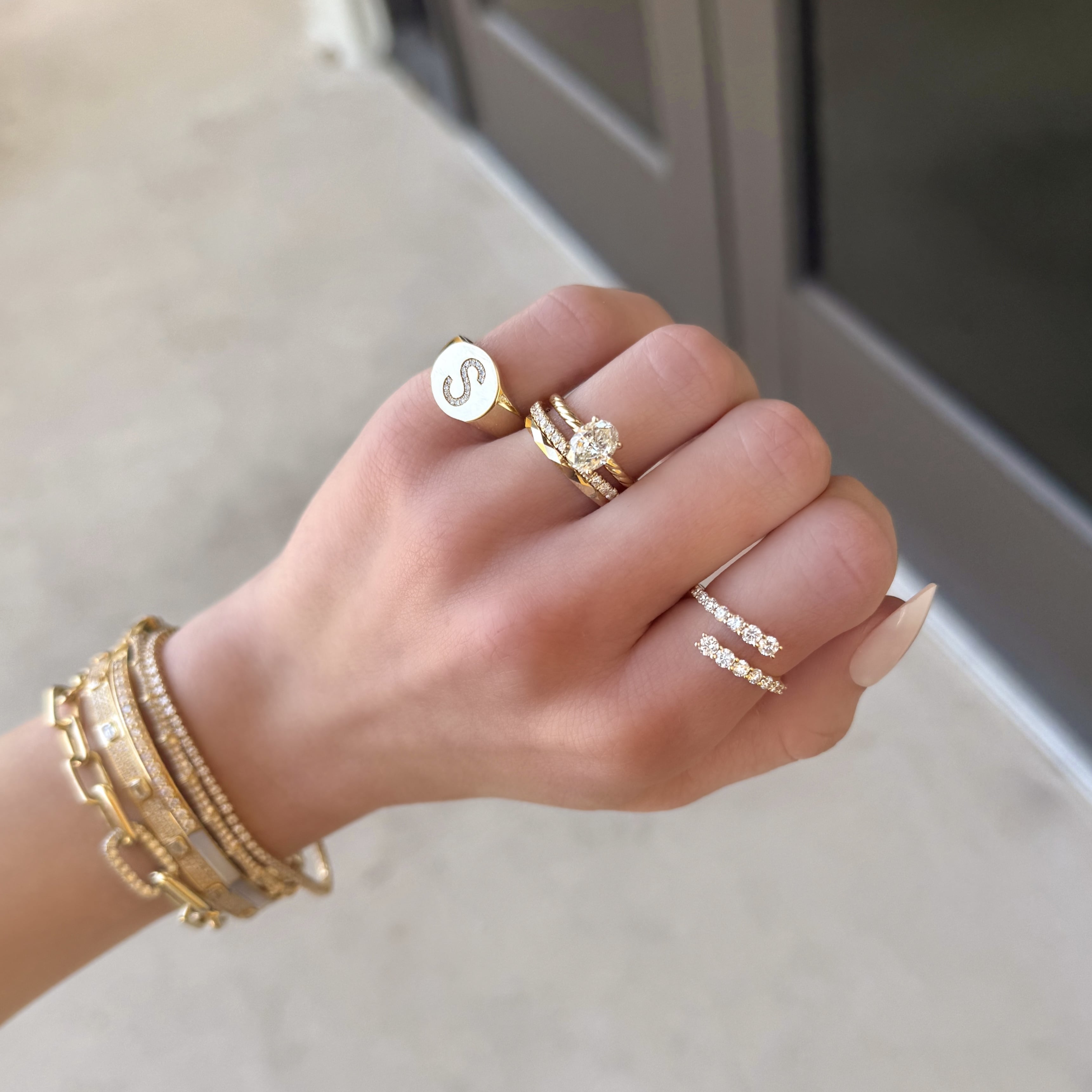 Diamond Initial Signet Ring