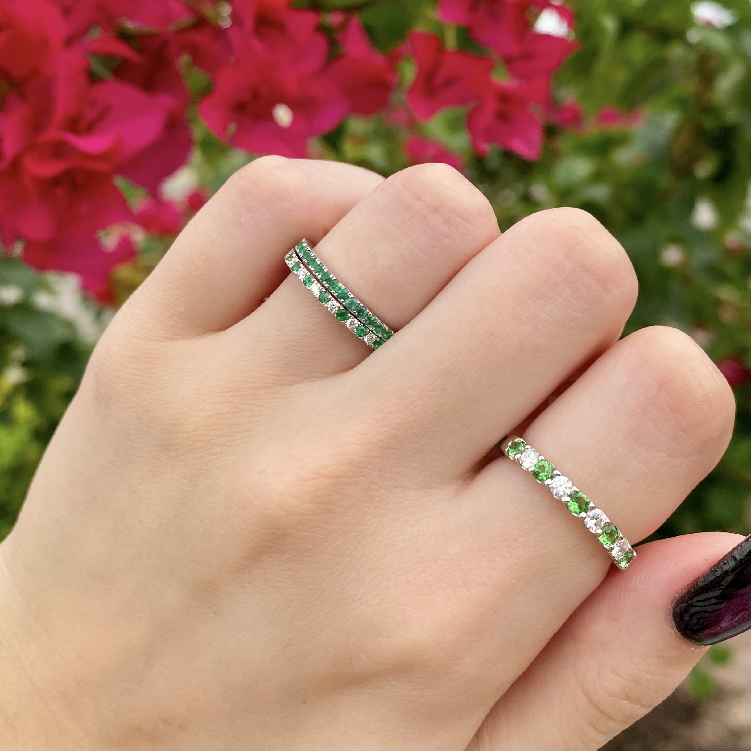 Tsavorite and Diamond Band