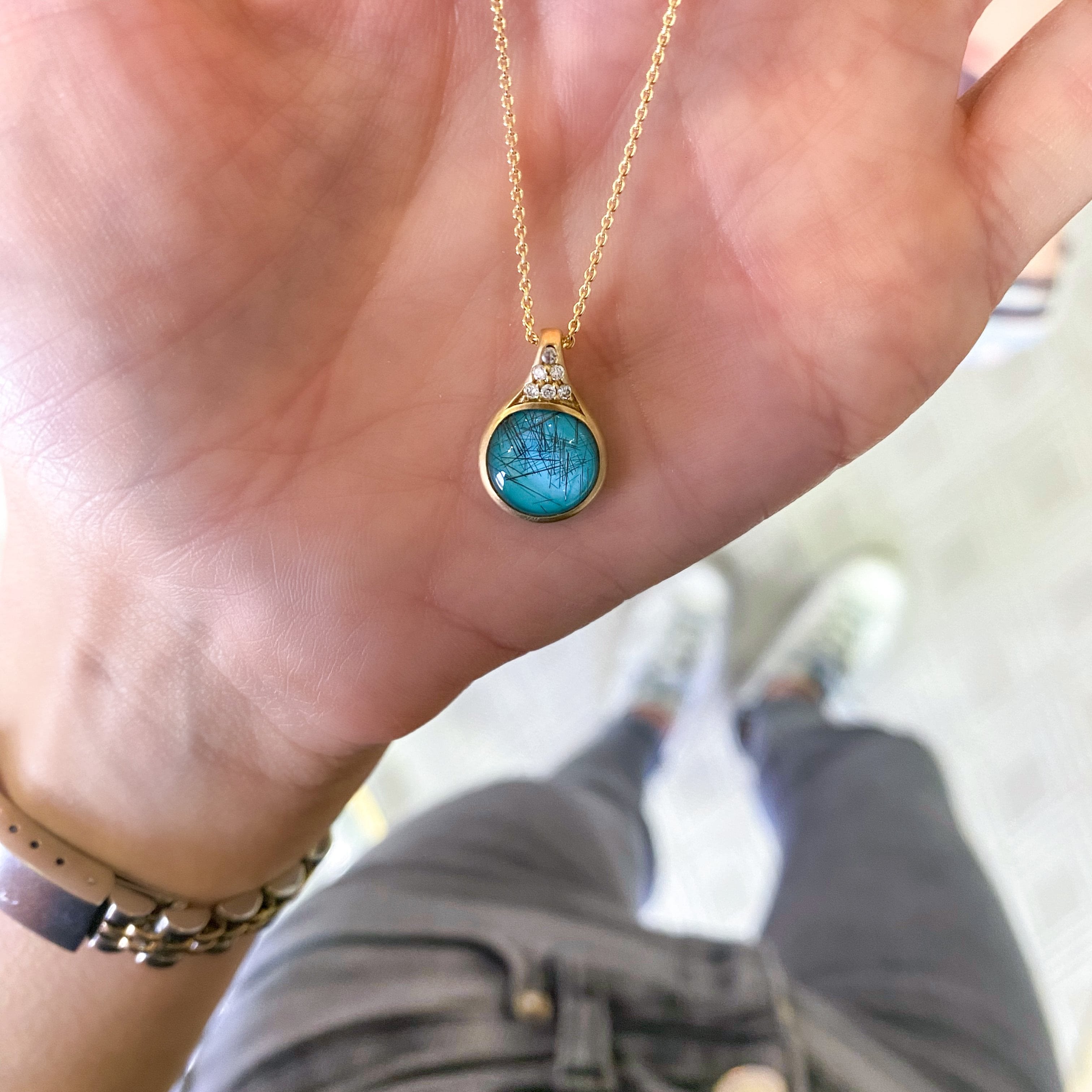 Bezel Set Turquoise and Diamond Necklace