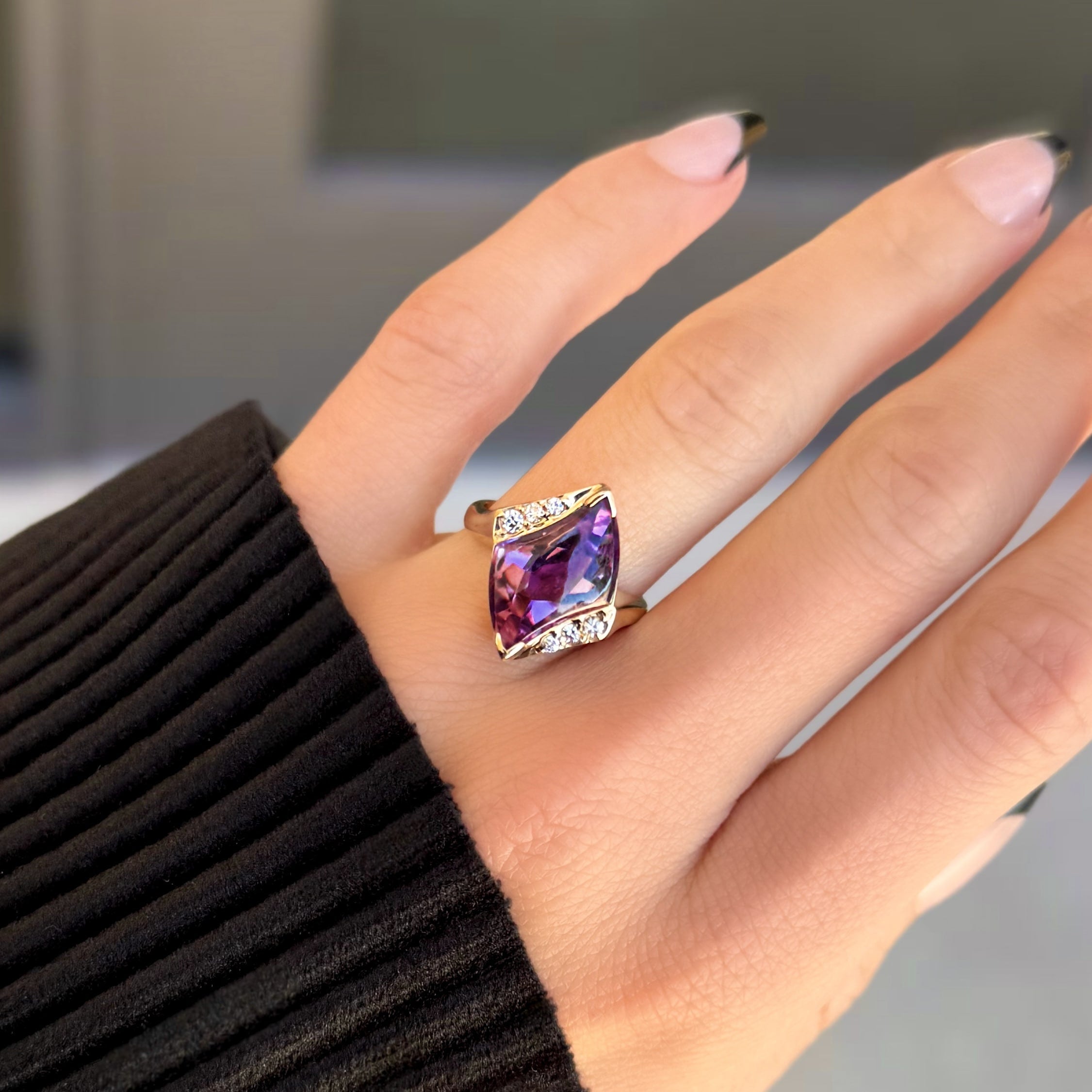 Fancy Cut Amethyst and Diamond Statement Ring