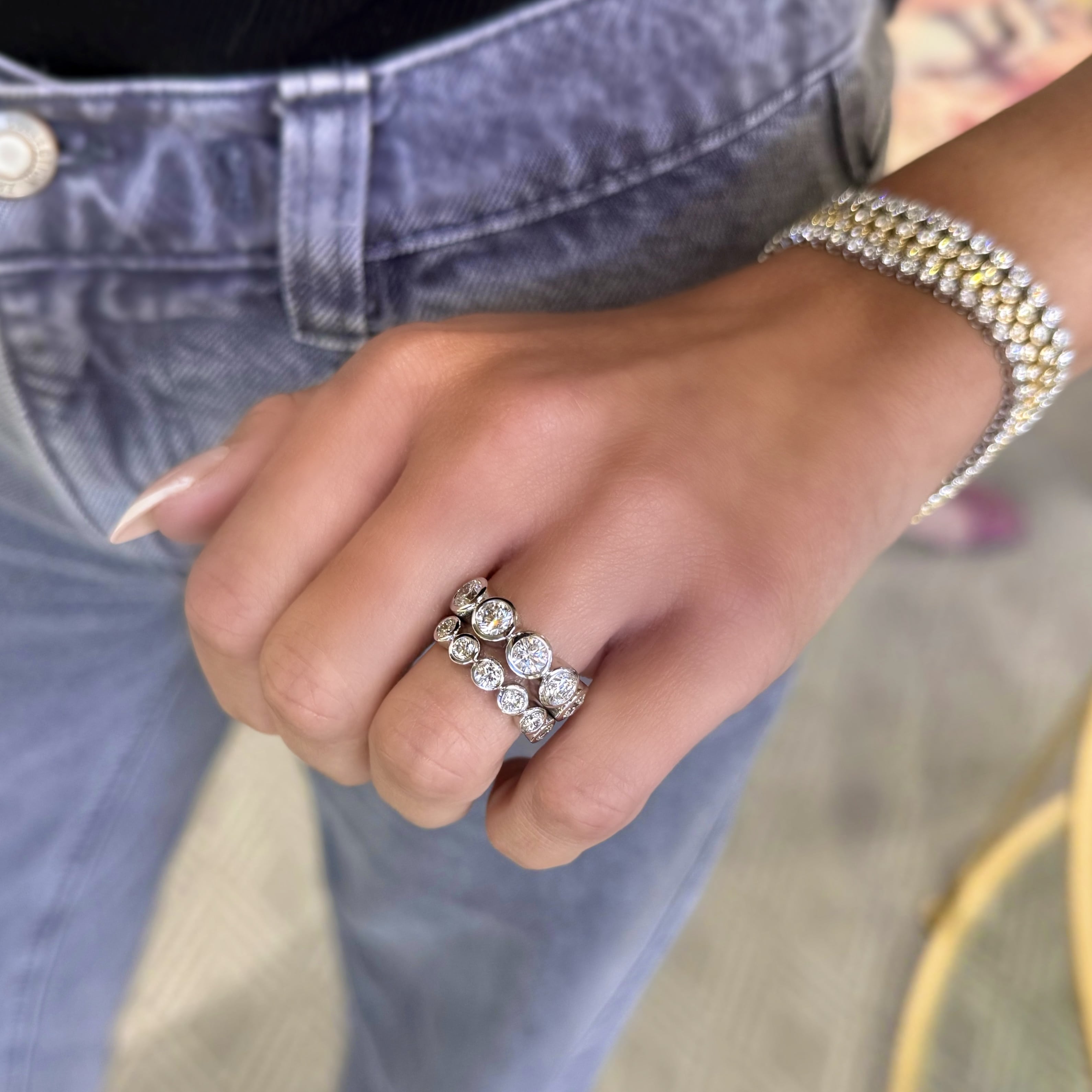 5 Stone Diamond Bezel Band