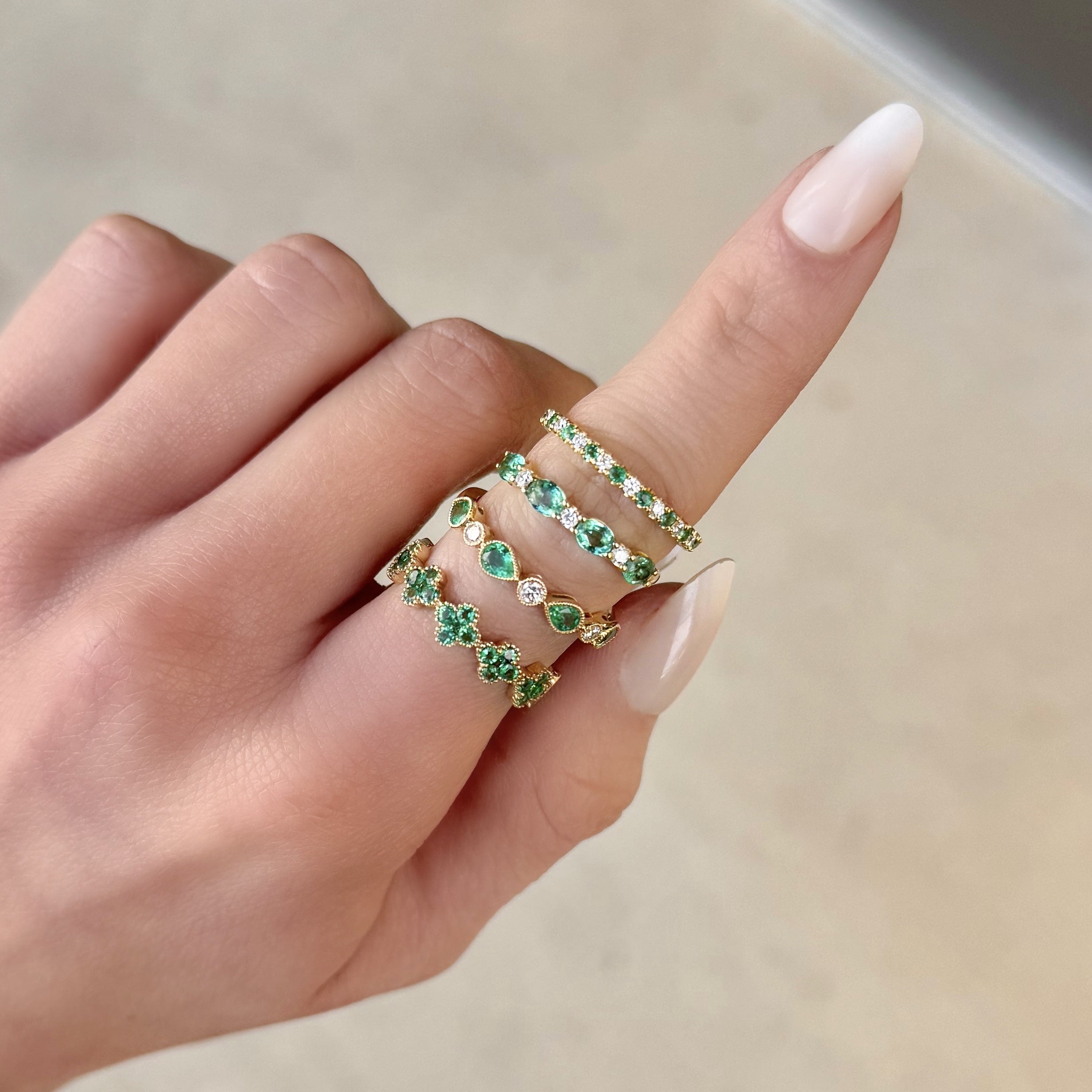 Oval Emerald and Diamond Band