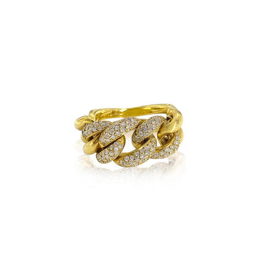 San Antonio Jewelry diamond chain link ring in 18k yellow gold. 
