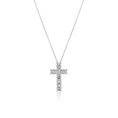 Emerald Cut Diamond Cross Necklace