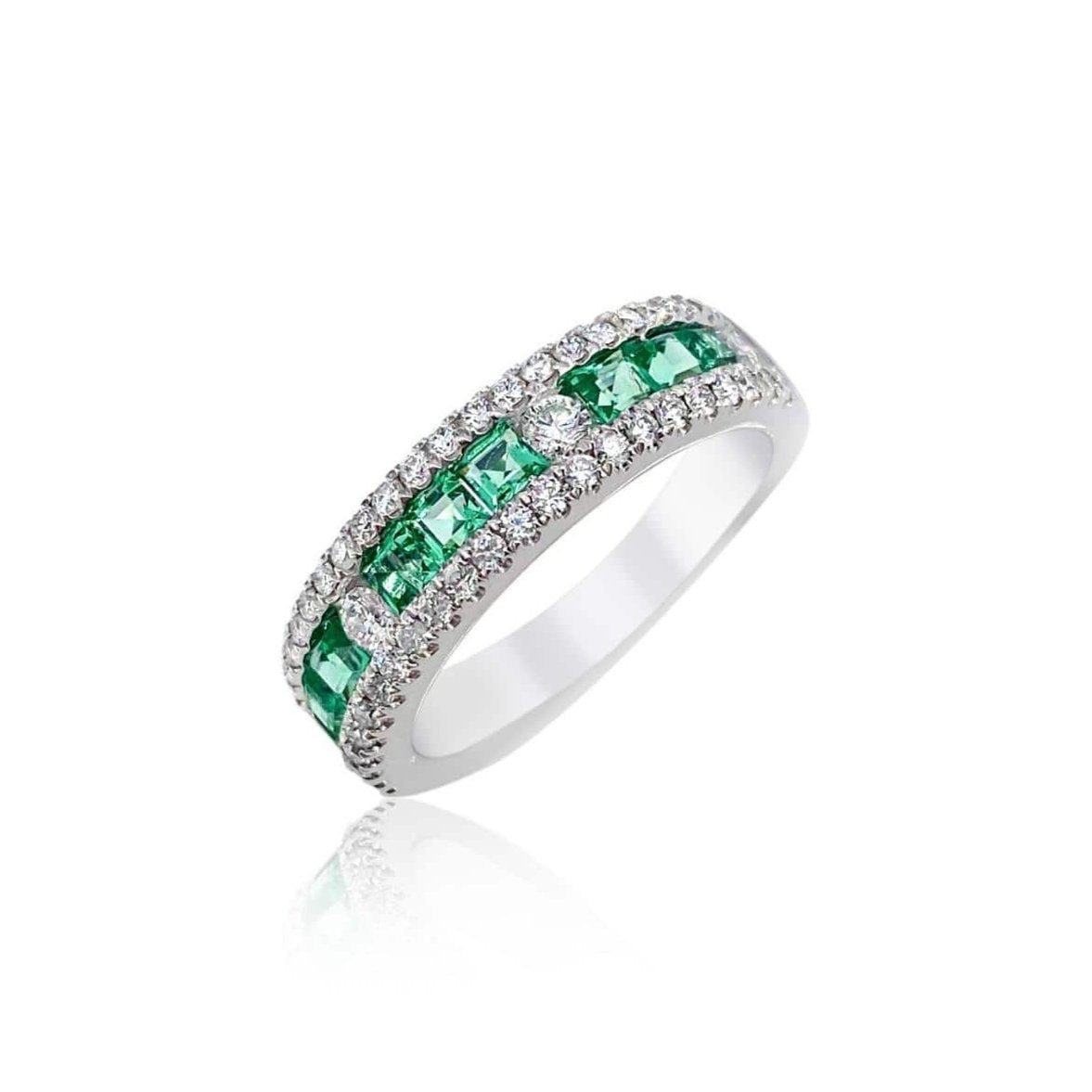 Alternating Emerald and Diamond Row Ring