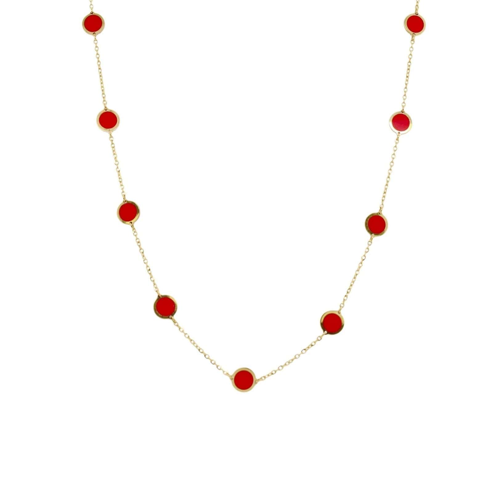 Coral Enamel Station Necklace