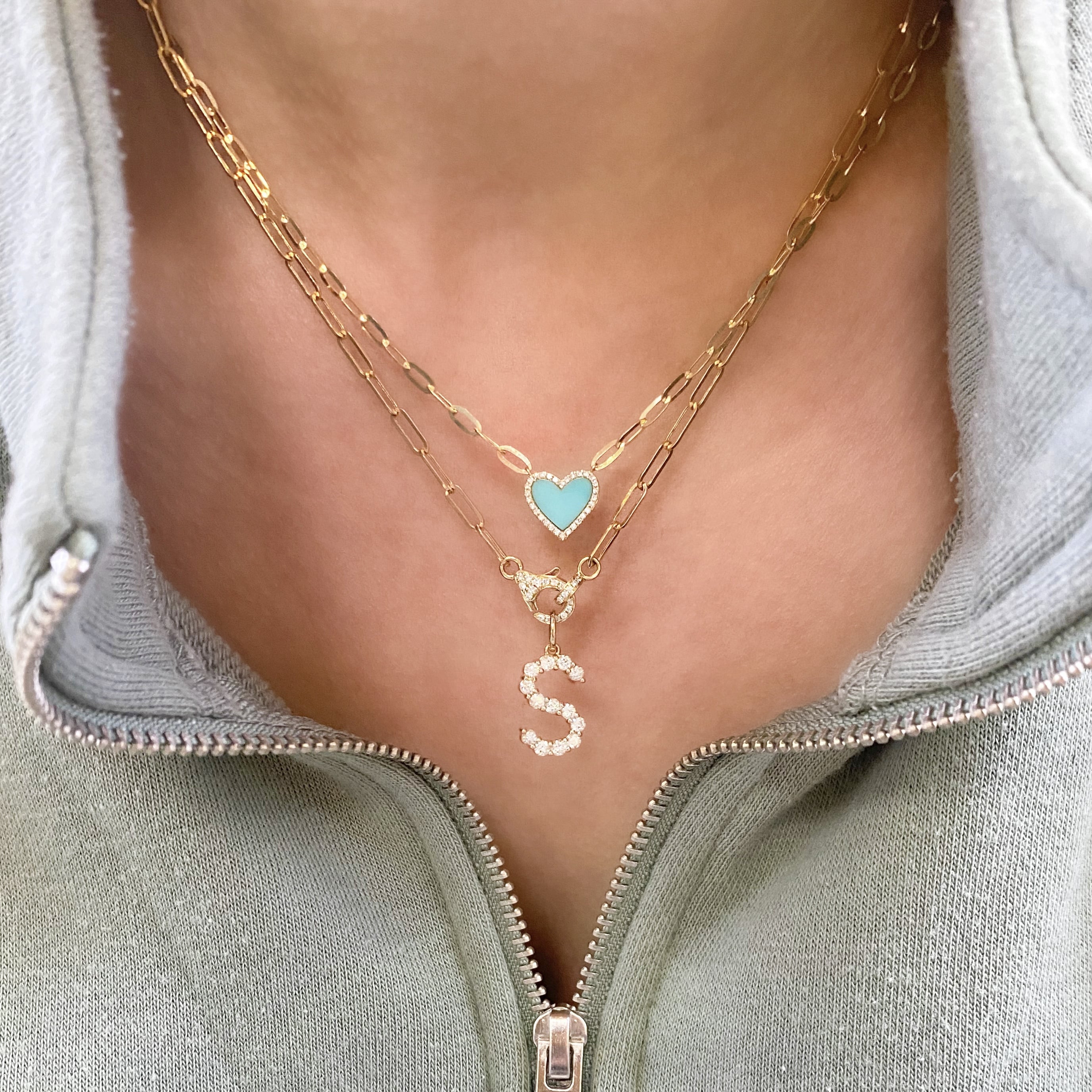 Jumbo Diamond Initial Charm Necklace