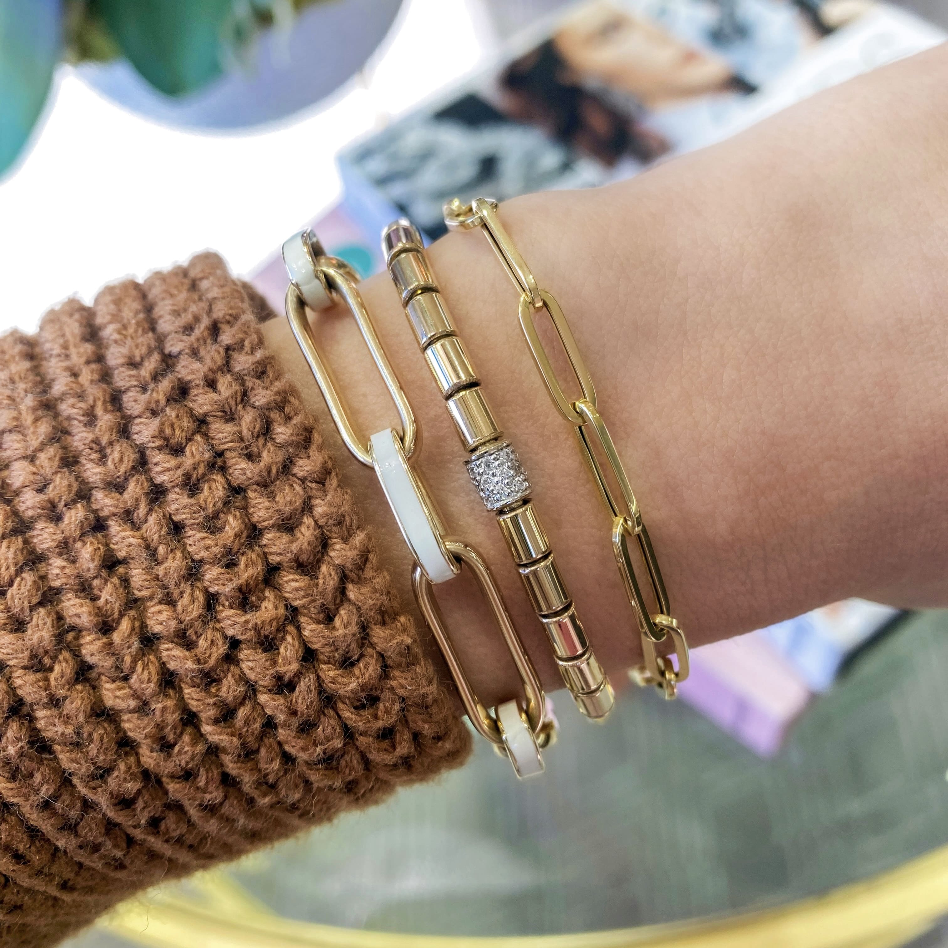 White Enamel Paperclip Chain Bracelet