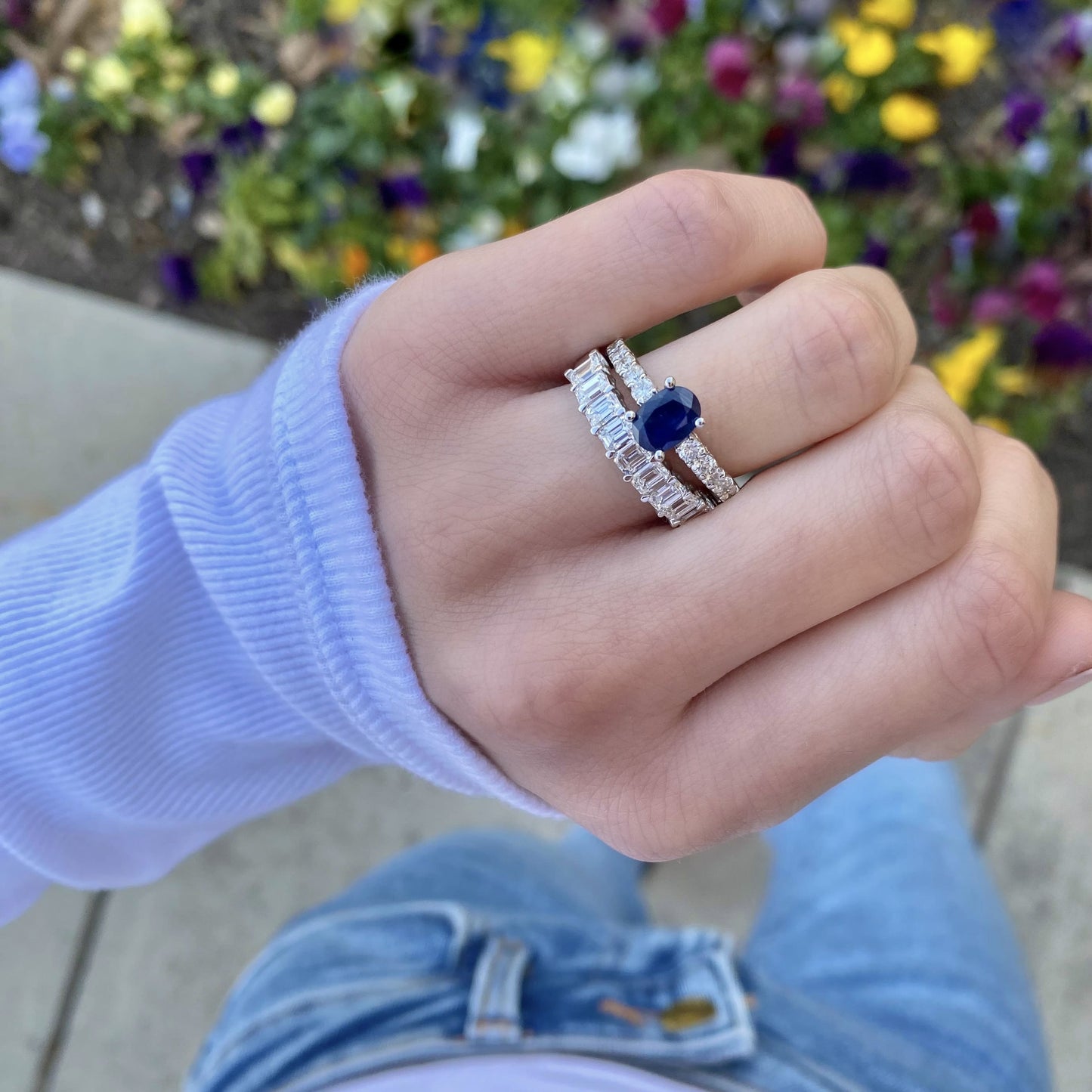 Sapphire and Pavé Diamond Ring