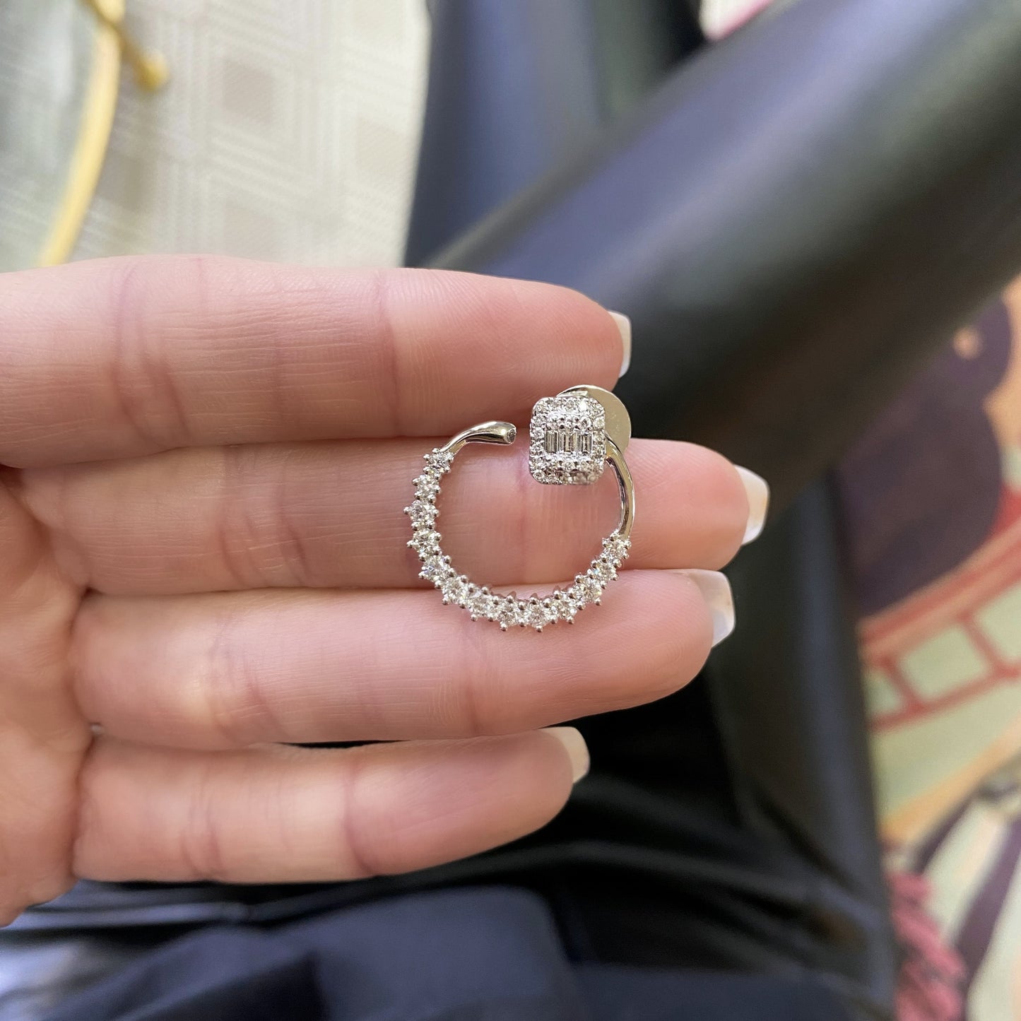 Baguette and Round Diamond Hoop Earrings