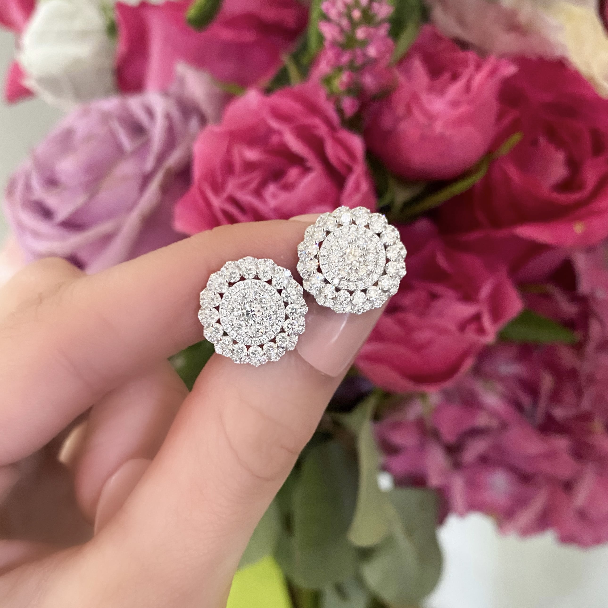 Jumbo Diamond Cluster Halo Earrings
