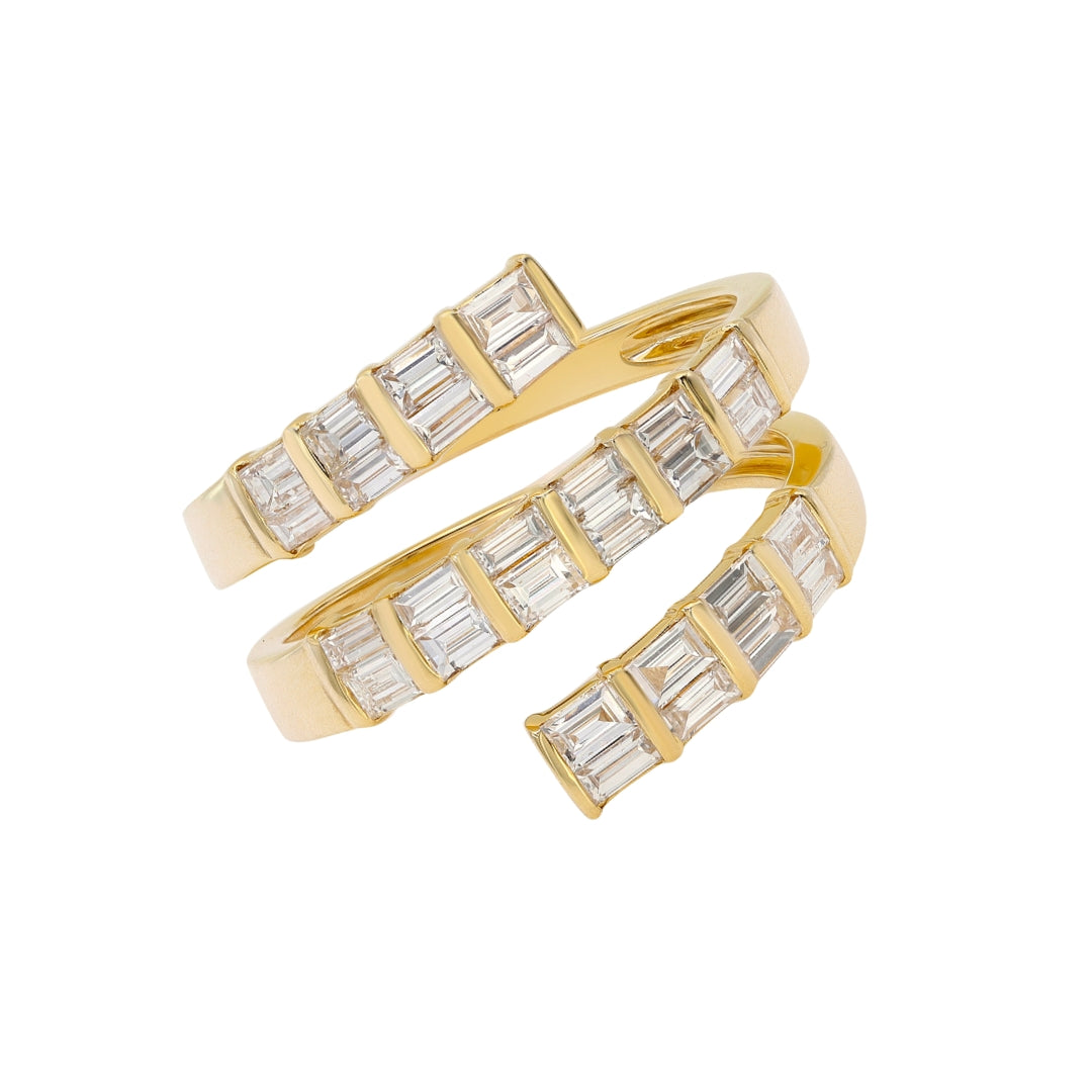 Multi Row Baguette Diamond Spiral Ring