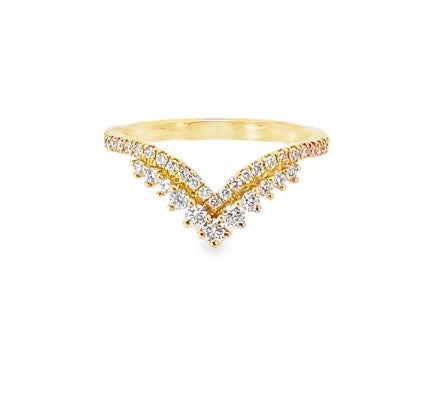 YELLOW GOLD DOUBLE ROW DIAMOND V SHAPED RING