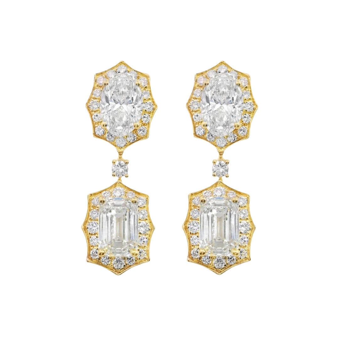 Oval and Emerald Cut Diamond Drop Earrings