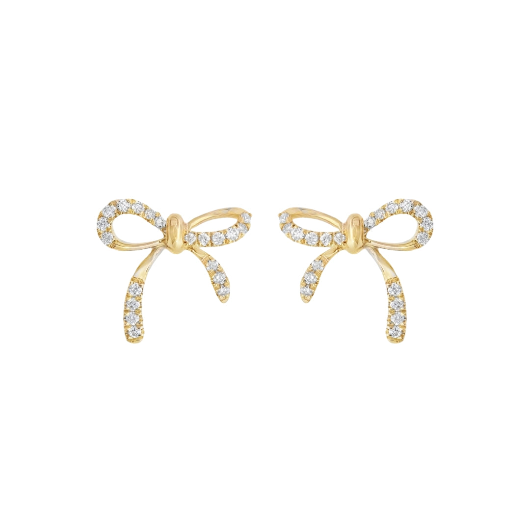 Diamond Bow Stud Earrings in Yellow Gold